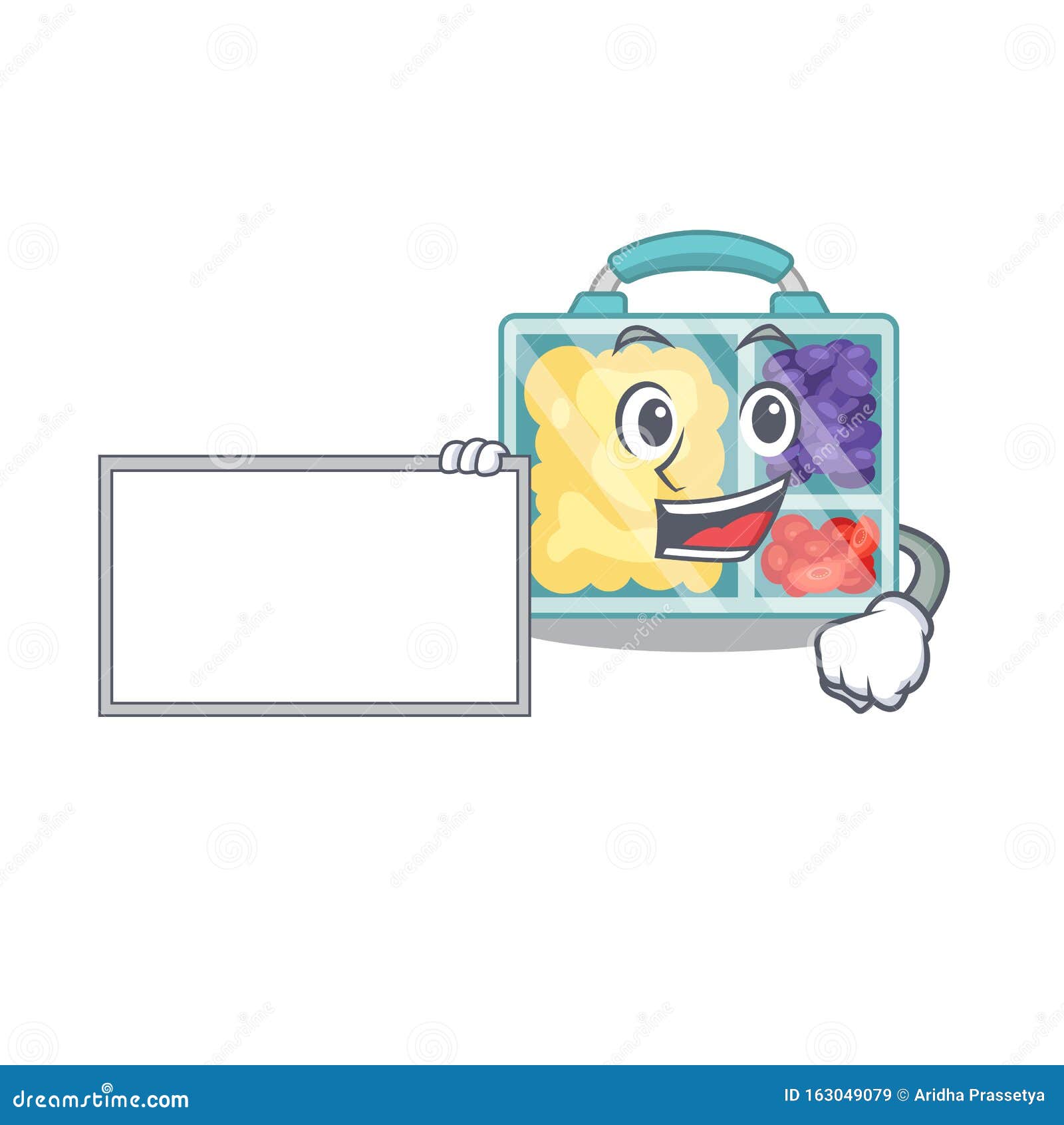 Lunch Box Cartoon with Board with the Character Stock Vector