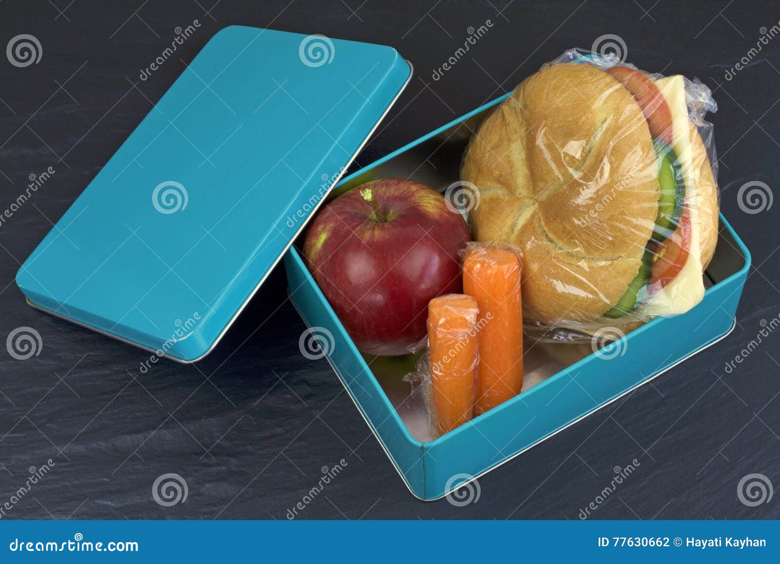 Lunch Box , Cheese Sandwich, Apple and Carrots Stock Photo Image of