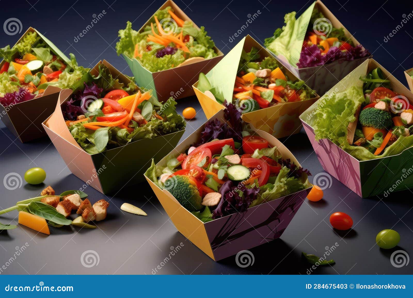 Lunch Boxes Packaging Design with Abstract Line Elements and Colors, AI