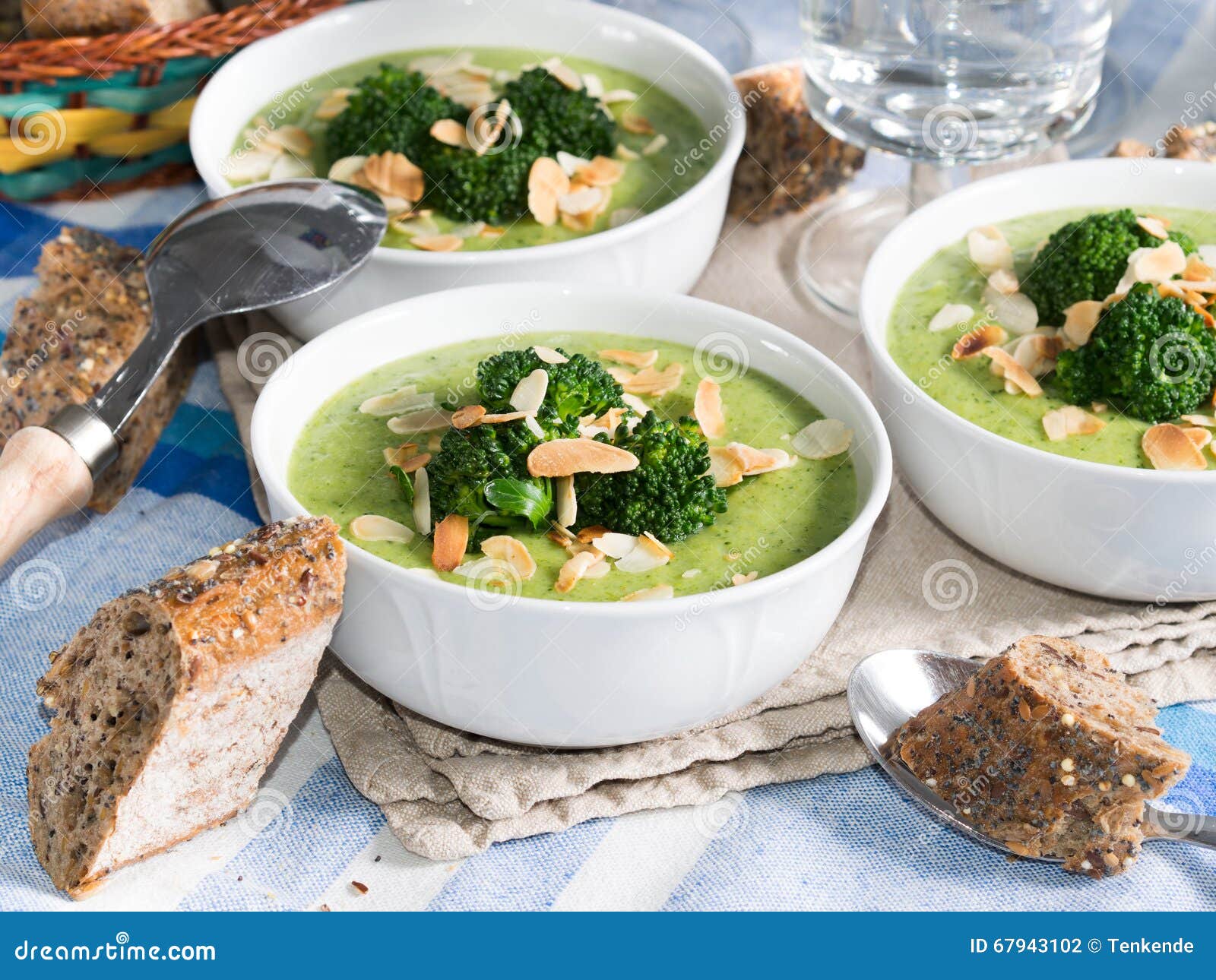 Lunch with broccoli soup stock photo. Image of food, table - 67943102