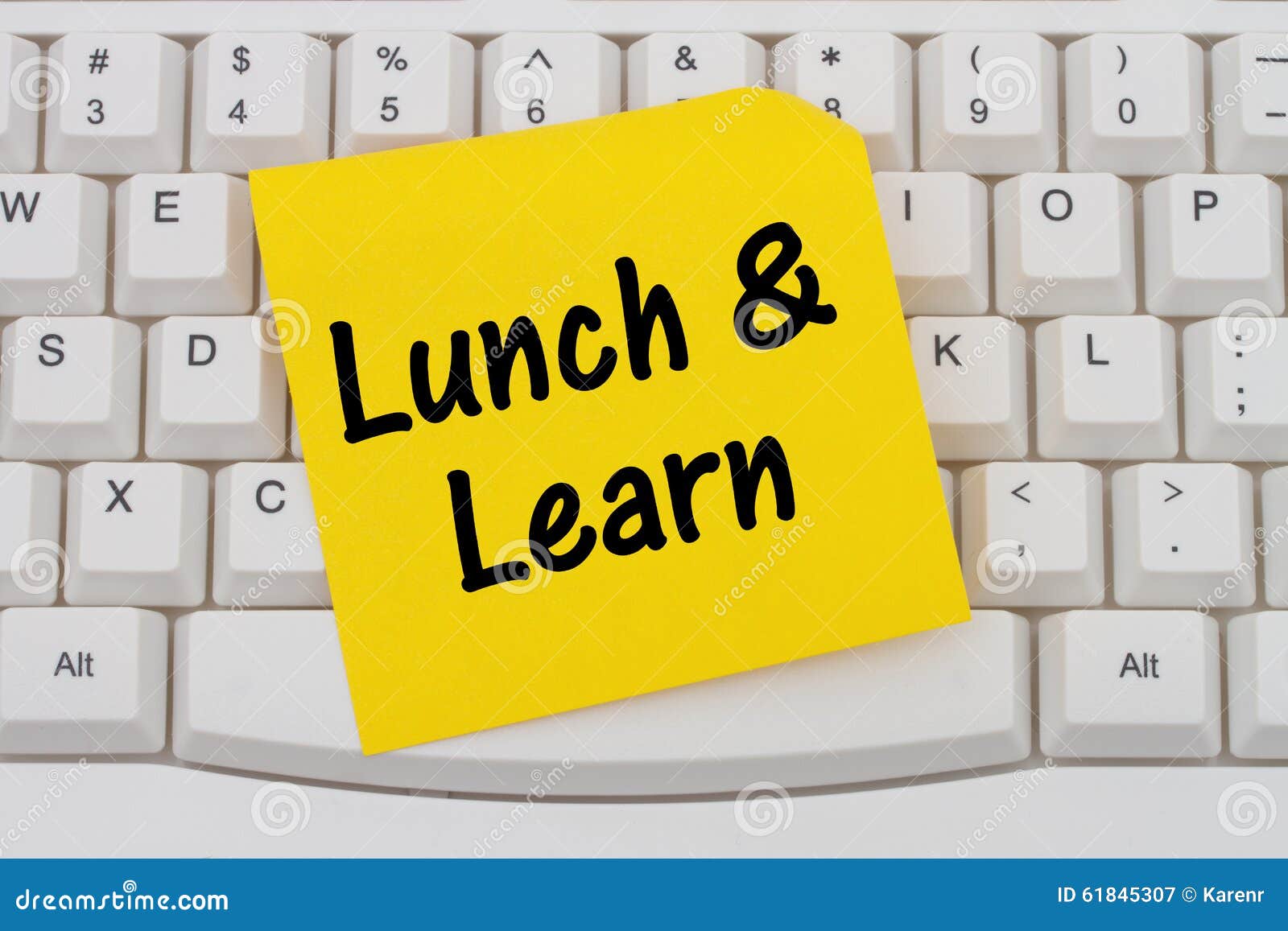lunch and learn, computer keyboard and sticky note