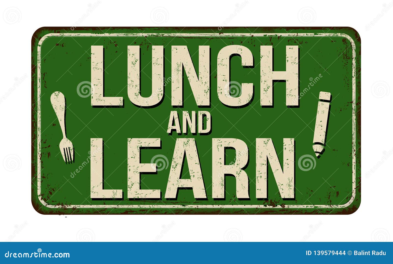 lunch and learn vintage rusty metal sign
