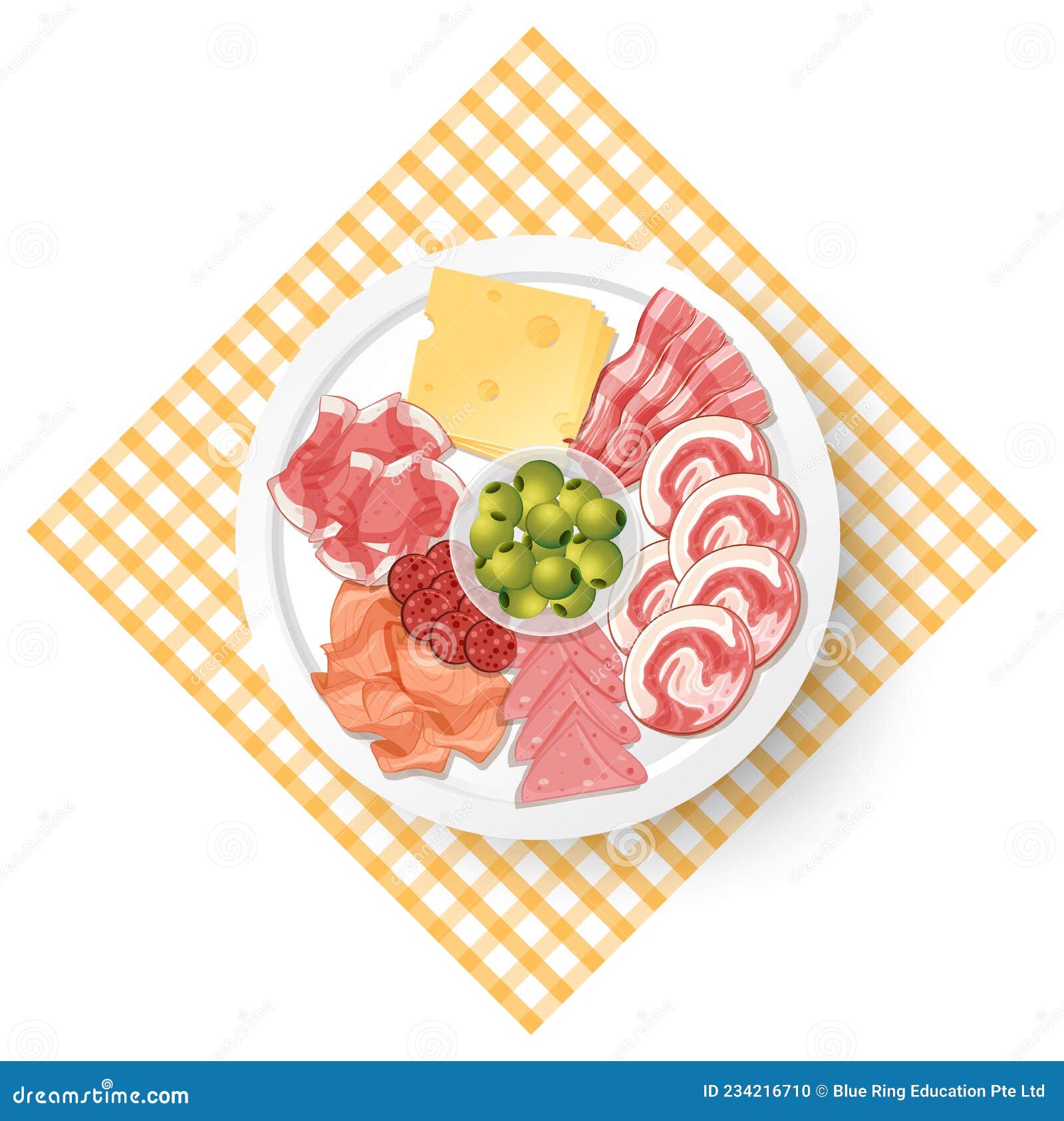 Lunch Meat Set with Different Cold Meats on Platter Stock Vector