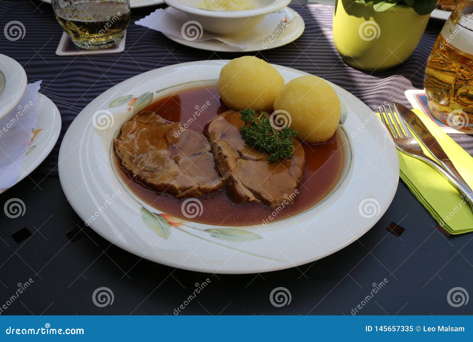 Roast Pork with Dumplings and Sauerkraut Stock Image Image of juicy