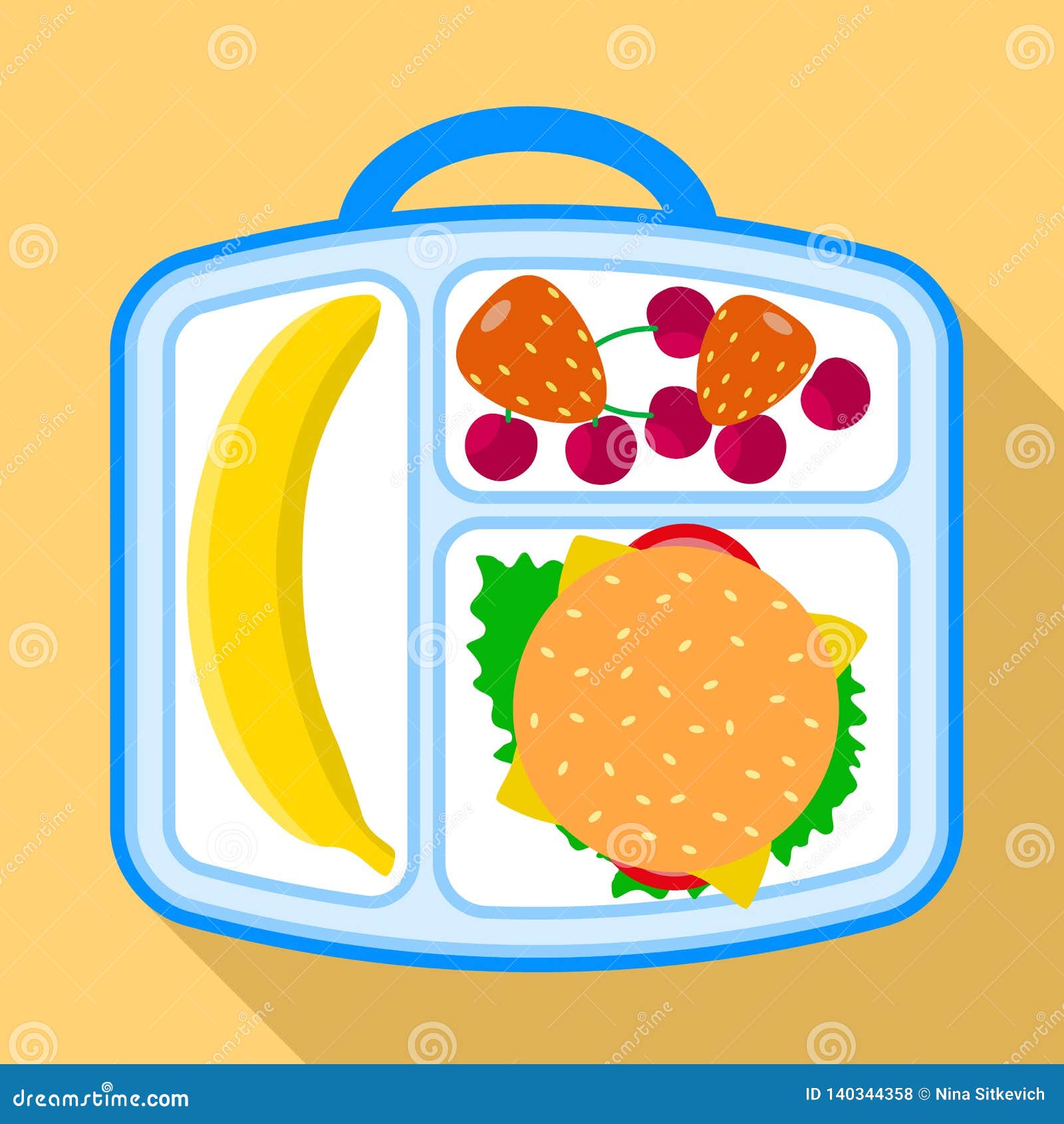 Lunch Tray Bag Icon, Flat Style Stock Vector Illustration of