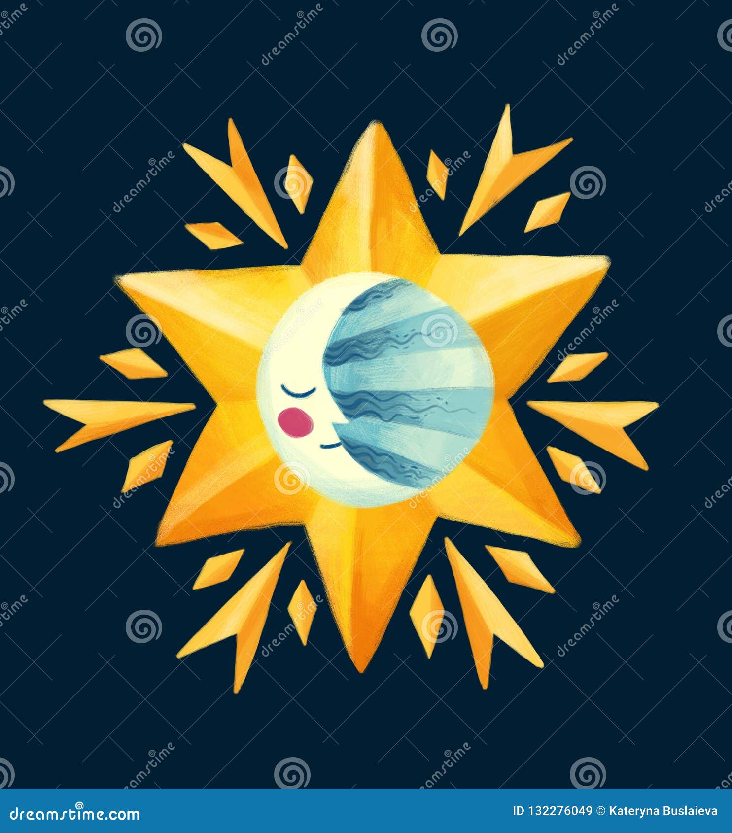 Lune De Sourire Dans Le Dessin Dor Détoile De Noël Dans Le