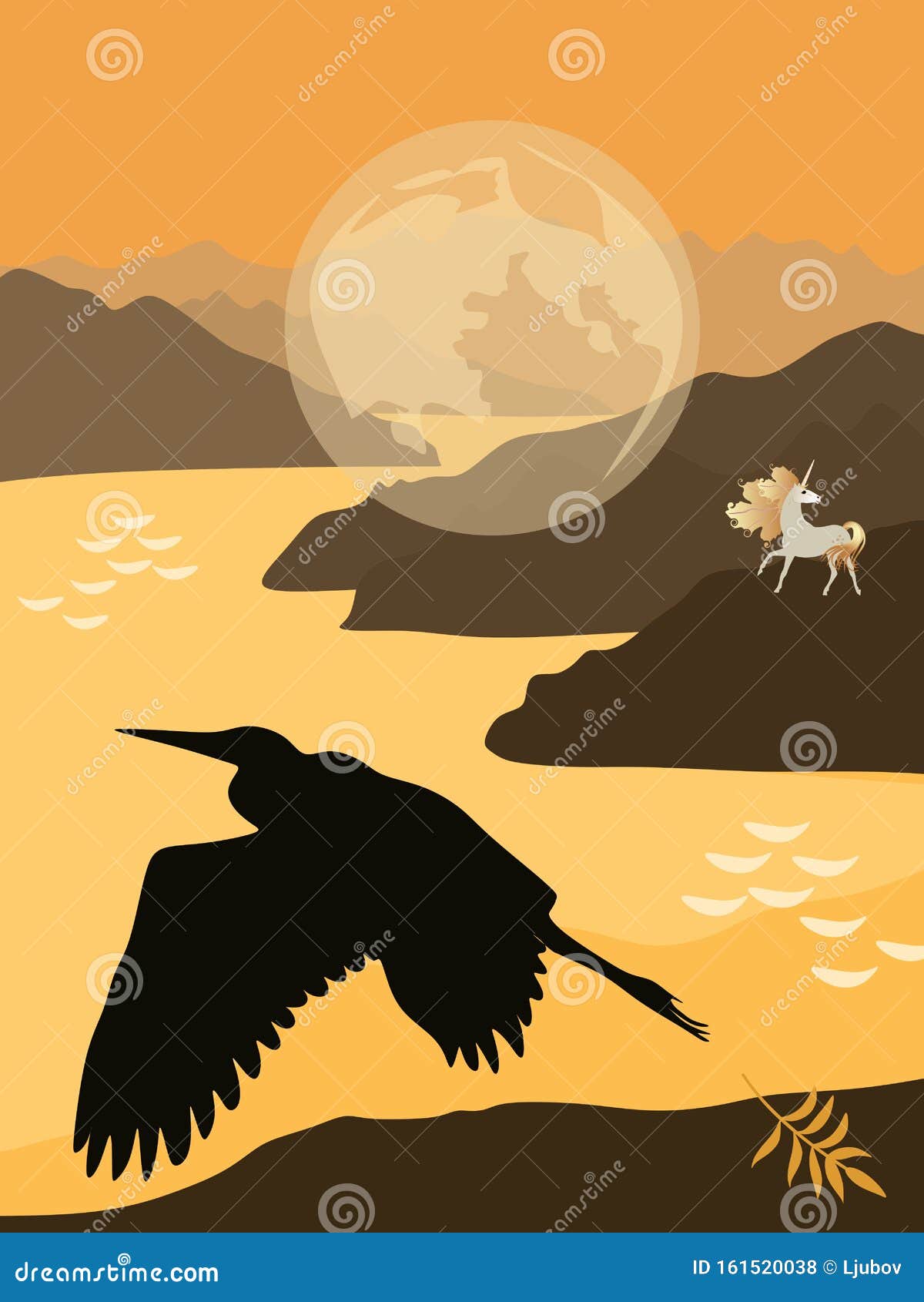 Lune Magique Transparente, Unicorne à Crinière En Feuilles D'automne  Dorées, Silhouette D'un Oiseau Volant Illustration de Vecteur -  Illustration du fleuve, affiche: 161520038