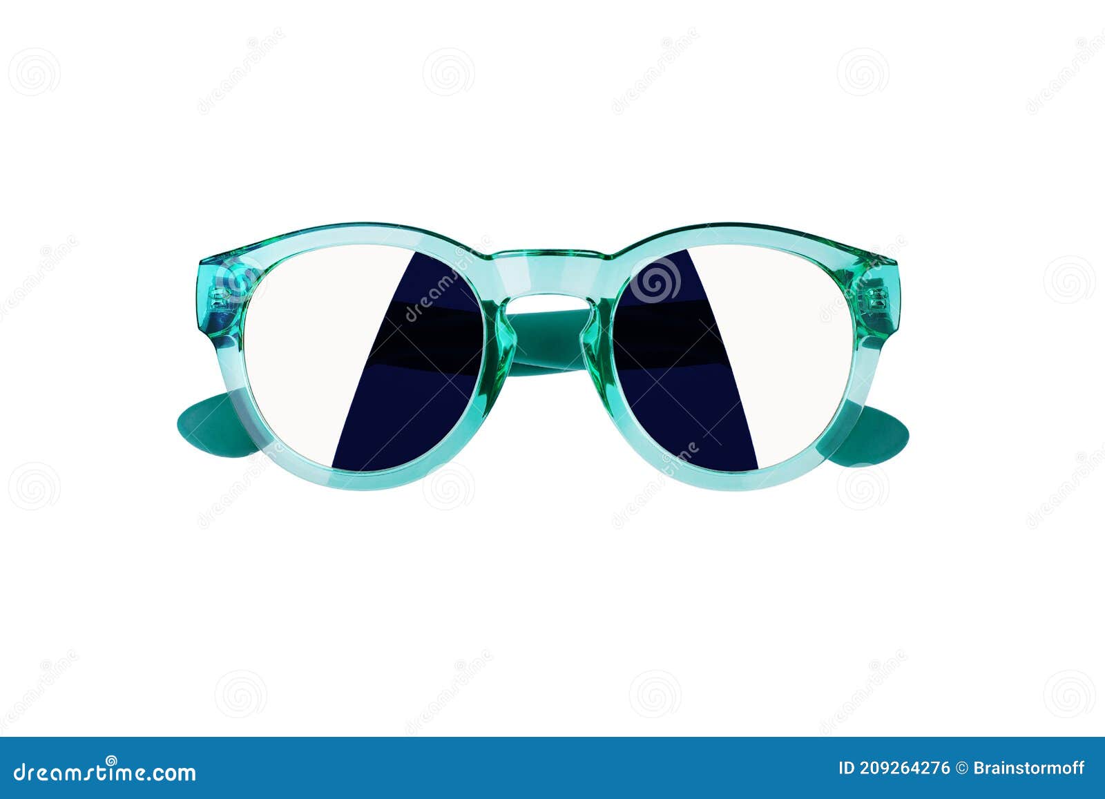 Lunettes De Soleil Bleu Vert Avec Miroir Reflet Fond Blanc Isol