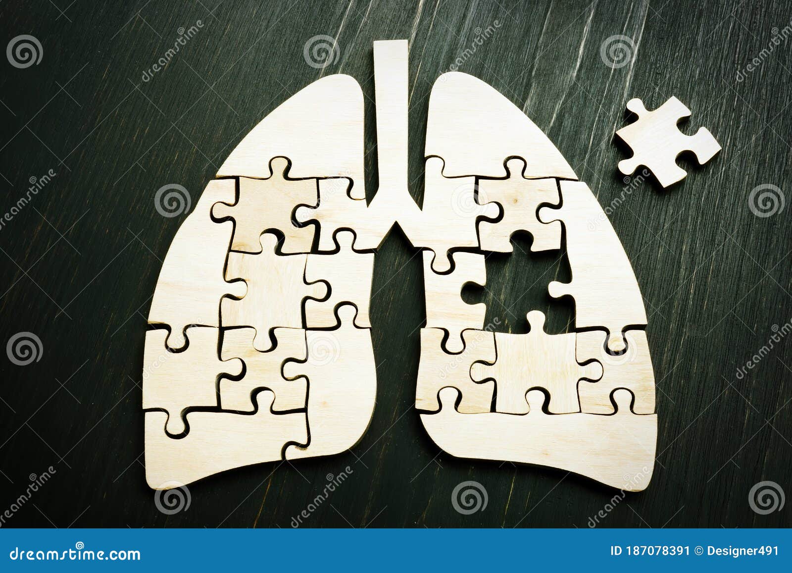 lung cancer or respiratory disease concept. wooden puzzle on the surface.