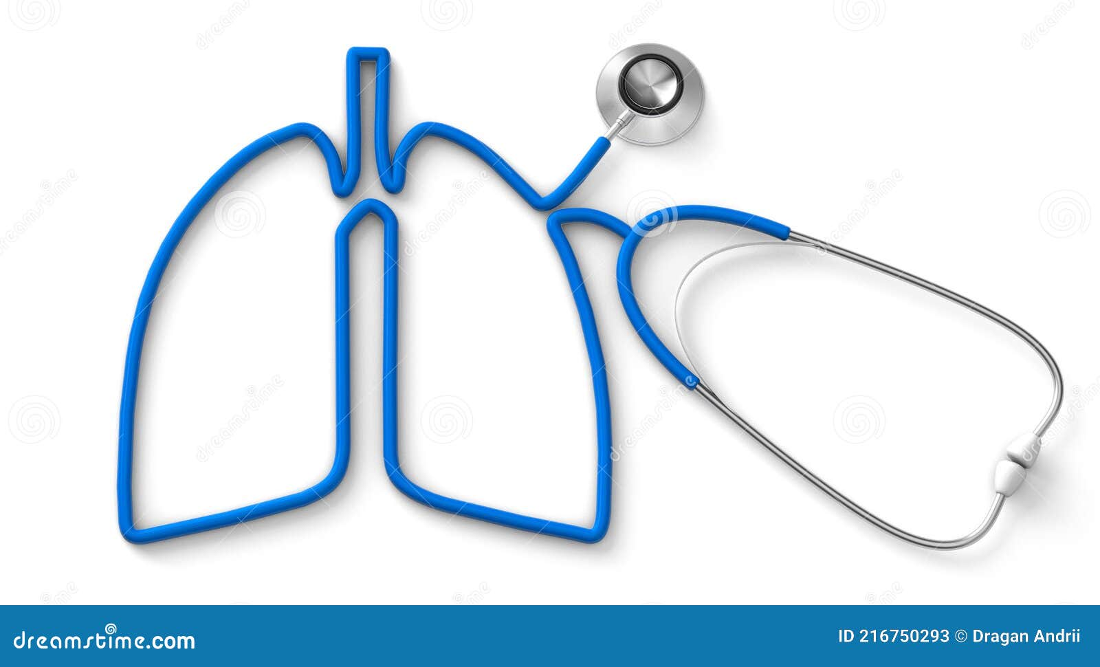 Lung Shape Stethoscope Isolated on White Background. 3d Render Stock