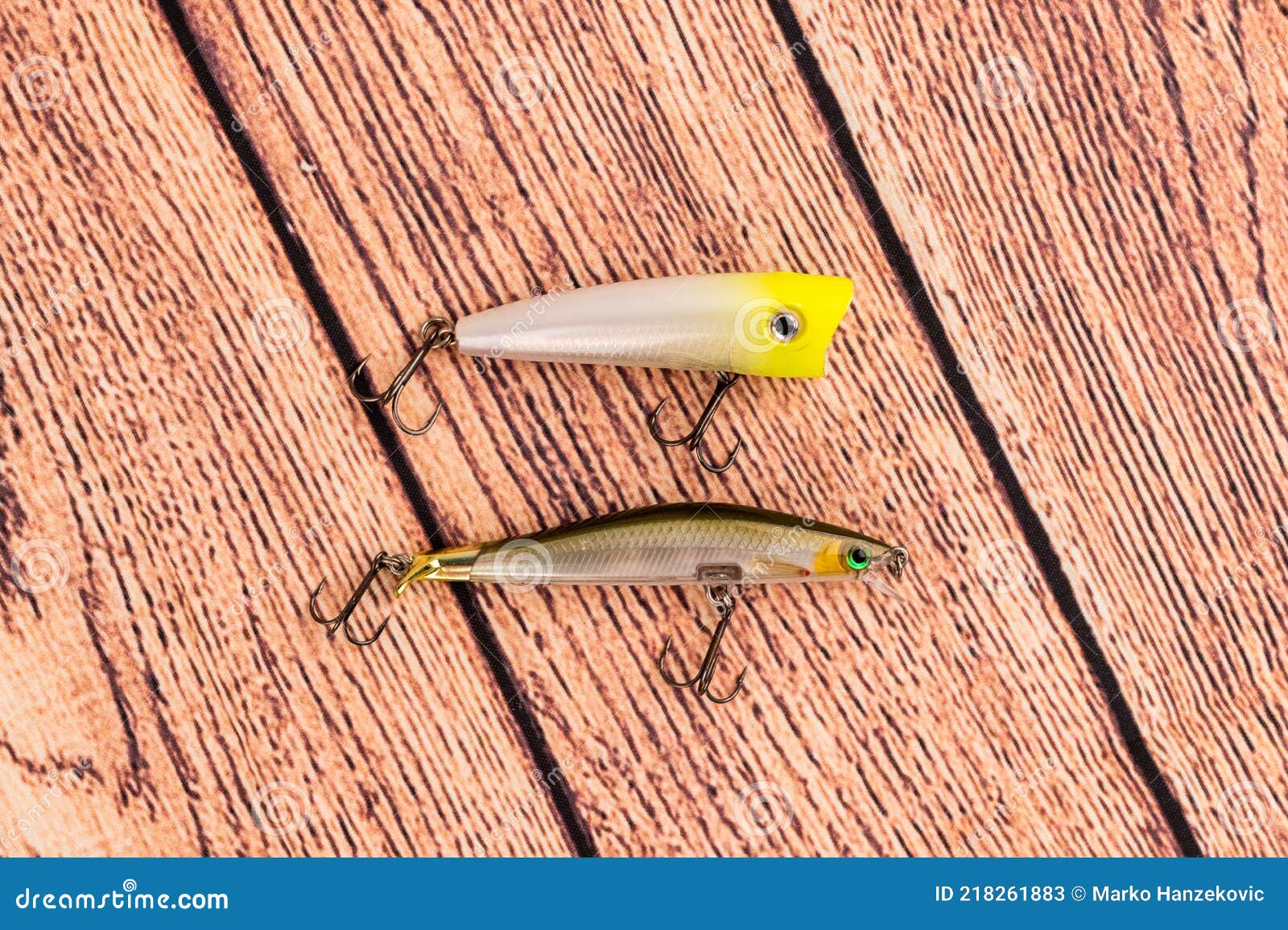 Lures for Bass Fishing on the Wooden Backdrop Stock Image - Image