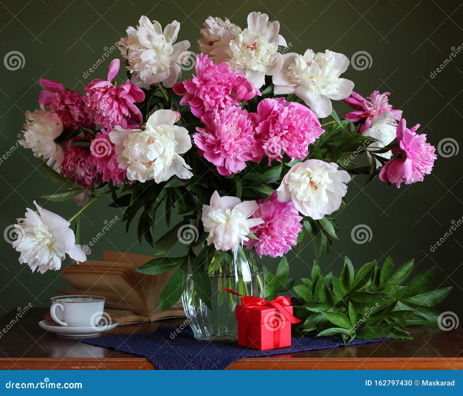 Lush Bouquet of White and Pink Peonies on the Table Stock Photo - Image ...