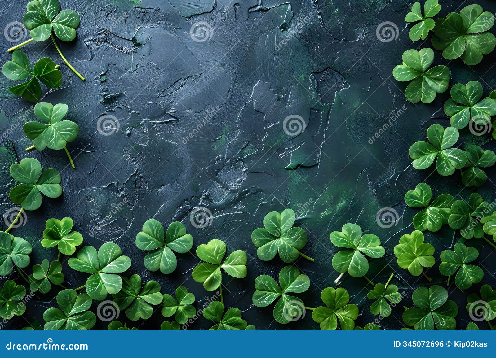 st. patrick's day concept with clover leaves on textured dark green background generative ai