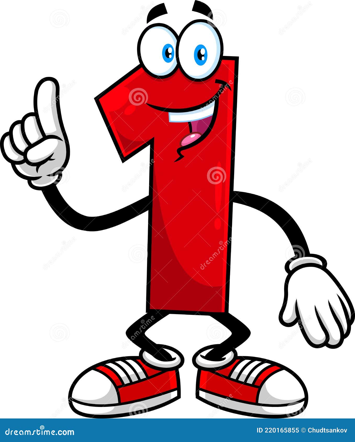 Lustig Rot Zahl Eins 1 Cartoon Charakter Zeigt Hand Nummer Eins Vektor