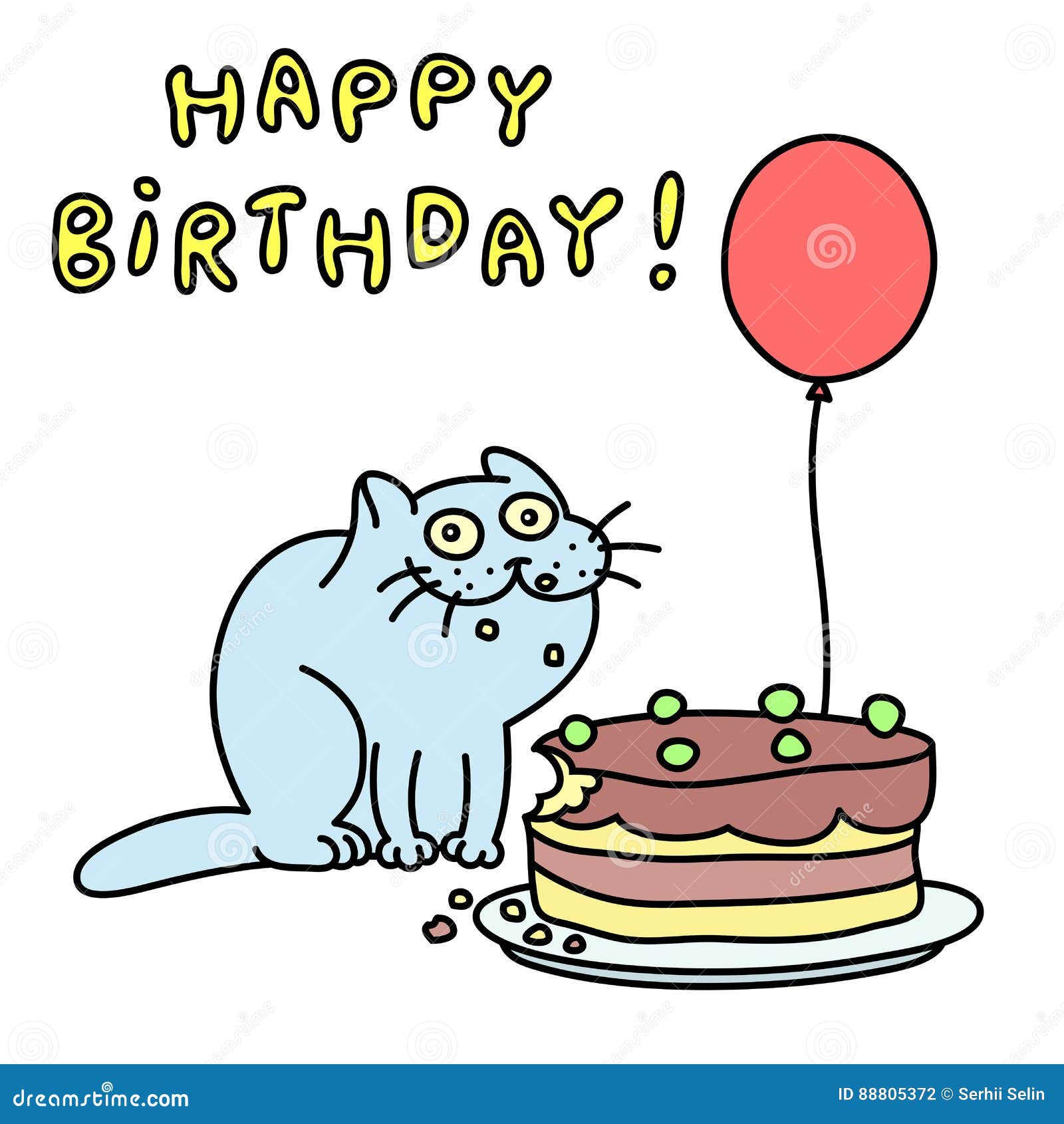 Lustige Blaue Katze Alles Gute Zum Geburtstag Auch Im Corel Abgehobenen Betrag Vektor Abbildung Illustration Von Geburtstag Gute