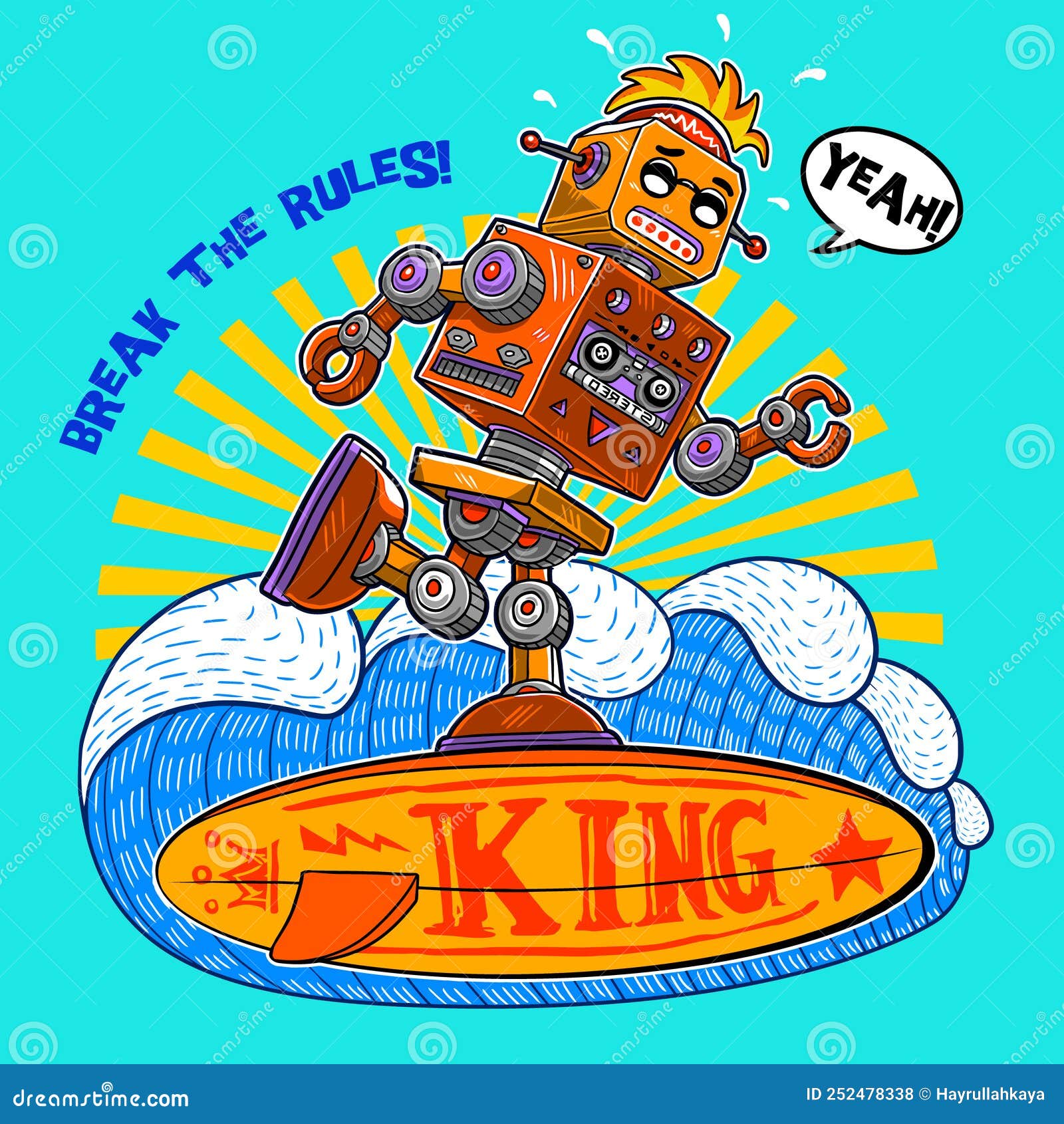 Lustige CartoonStil SurferRoboterZeichentrickBild Fantastisch Zitat
