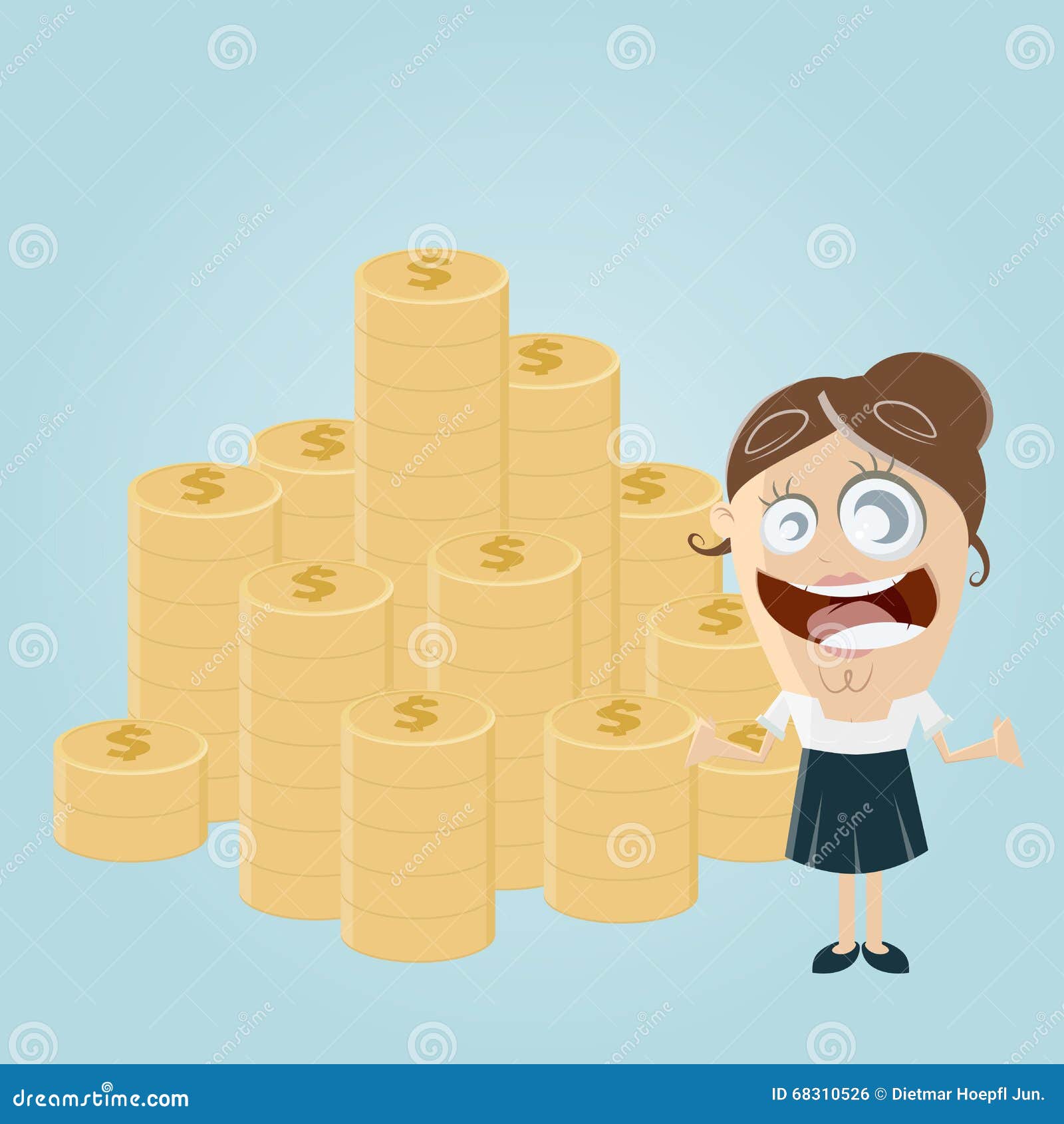 Lustige Frau Mit Stapel Geld Vektor Abbildung Illustration Von Geld Frau