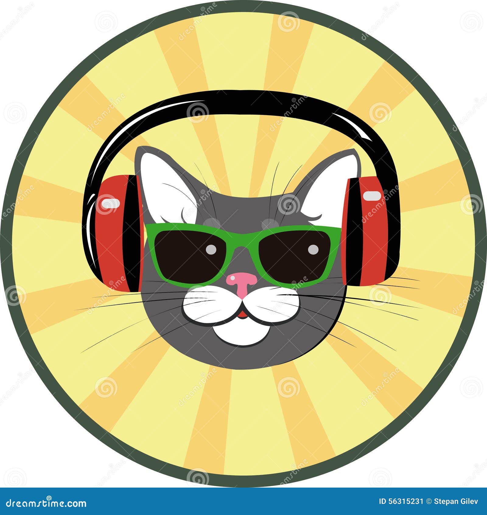 Lustige Katze Mit Kopfhorern Und Sonnenbrille Vektor Abbildung Illustration Von Lustige Katze