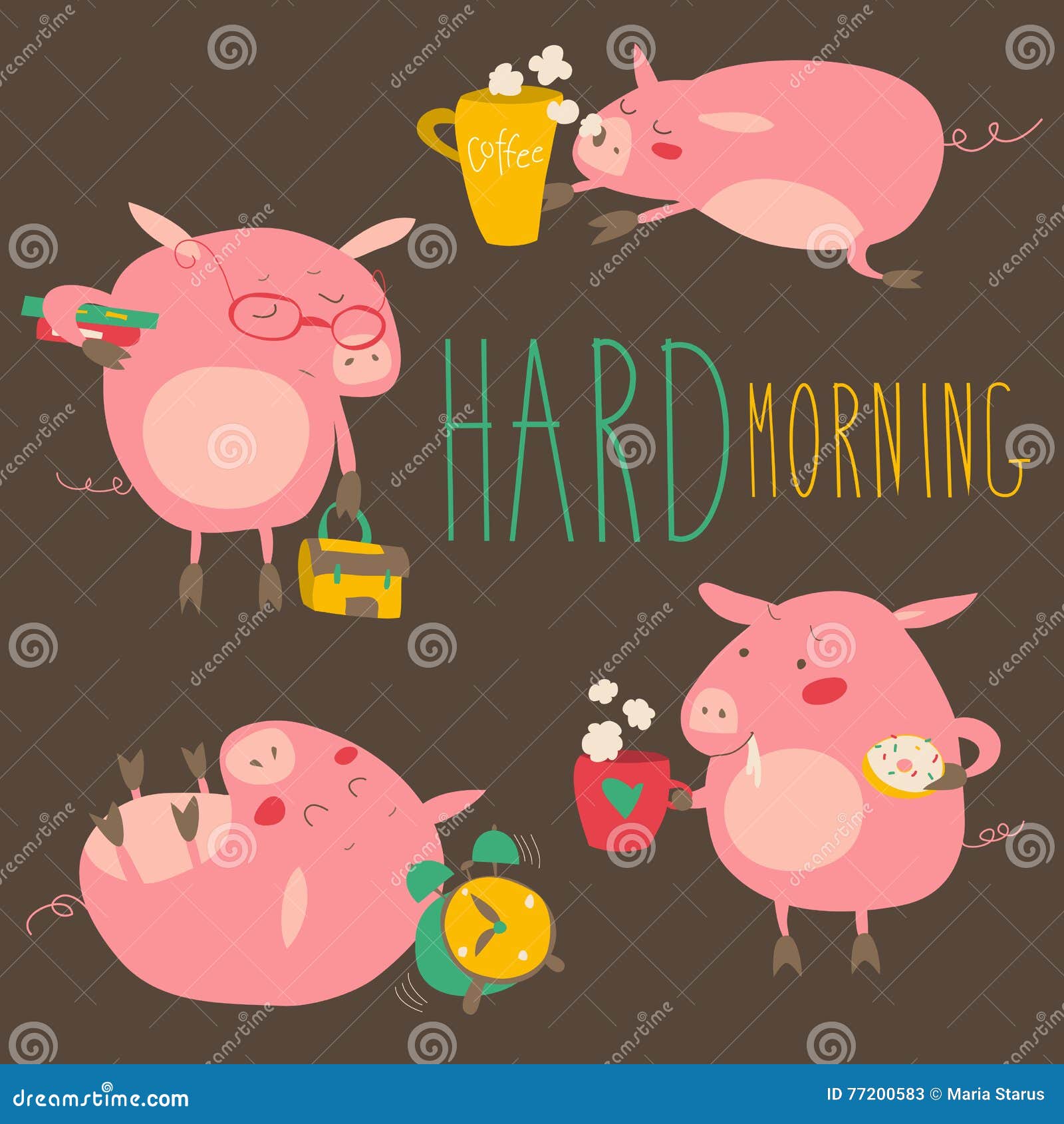 Lustige Schweine Uber Mit Kaffeetassen Stark Aufwachen Vektor Abbildung Illustration Von Stark Aufwachen 7705