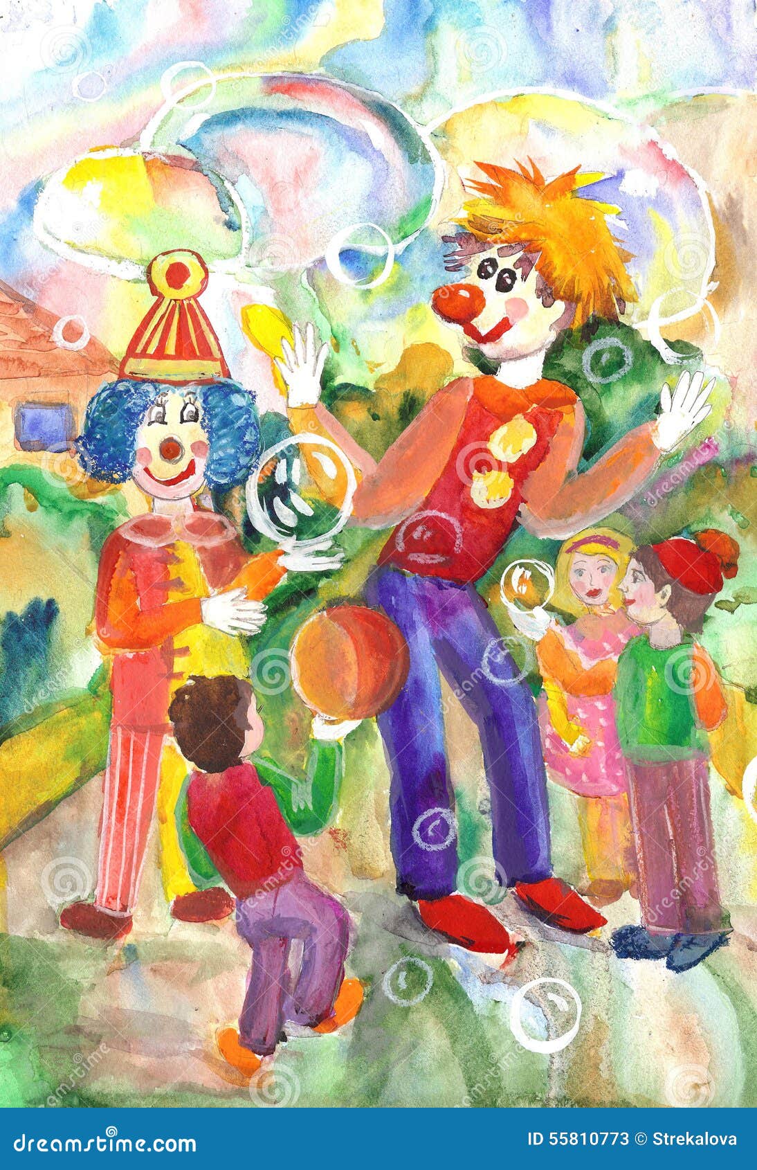 Lustige Und Lustige Clowne Unterhielten Die Kinder Stock Abbildung