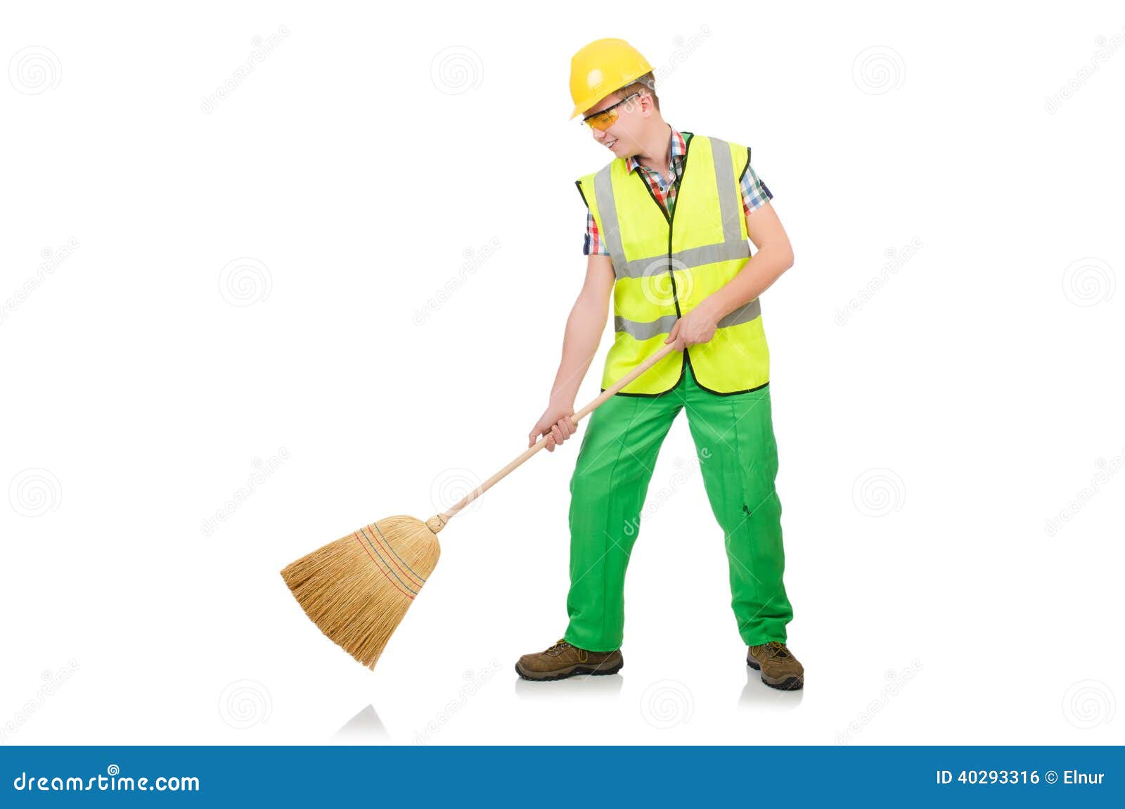 Lustiger Hausmeister Mit Besen Stockfoto Bild Von Hausmeister Lustiger