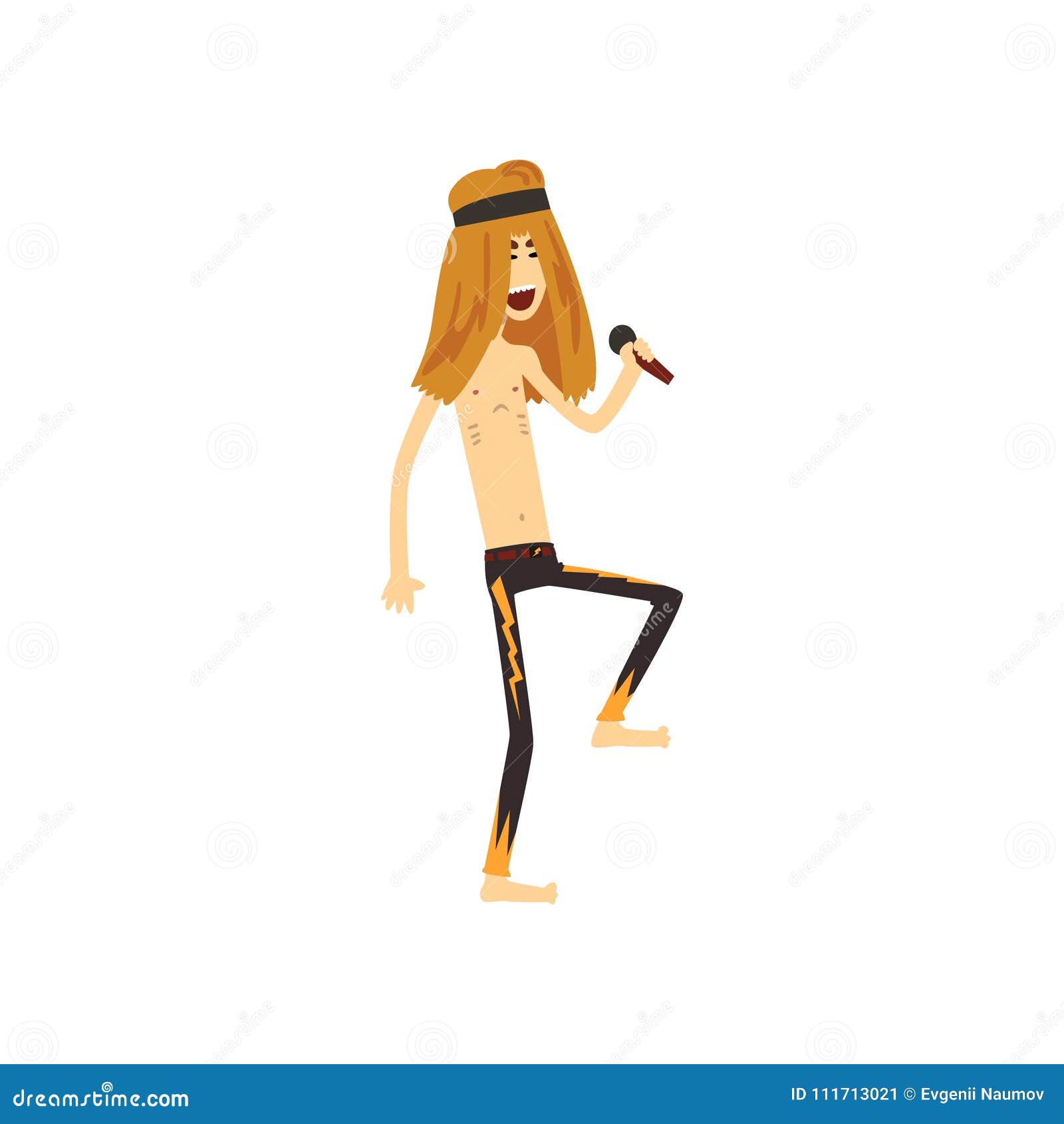 Lustiger Rocker Mit Dem Langen Haar Singend In Mikrofon Fuhrersanger Der Metallband Karikaturmanncharakter Im Dunnen Schwarzen Vektor Abbildung Illustration Von Fuhrersanger Schwarzen