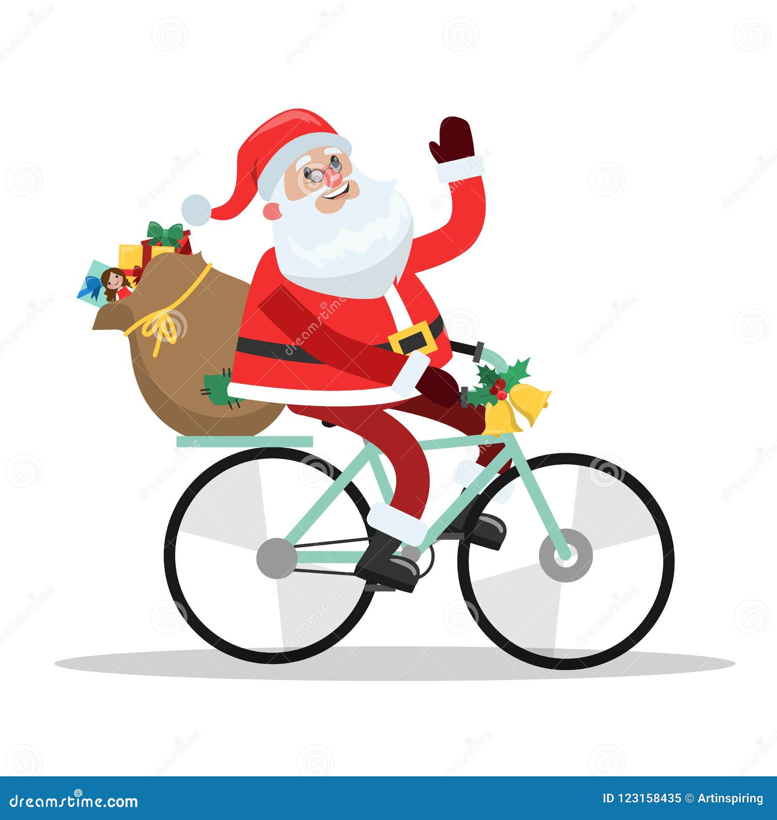 Lustiges Nettes Santa Claus Reiten Auf Dem Fahrrad Vektor Abbildung Illustration Von Fahrrad Lustiges