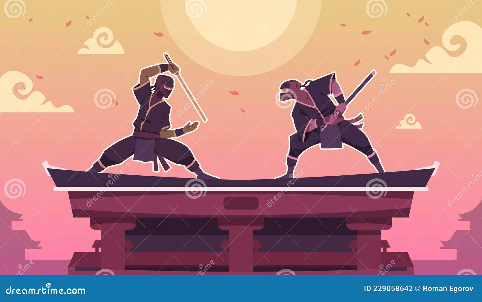 Conjunto de ninja bonito dos desenhos animados em várias poses., Vetor  Premium