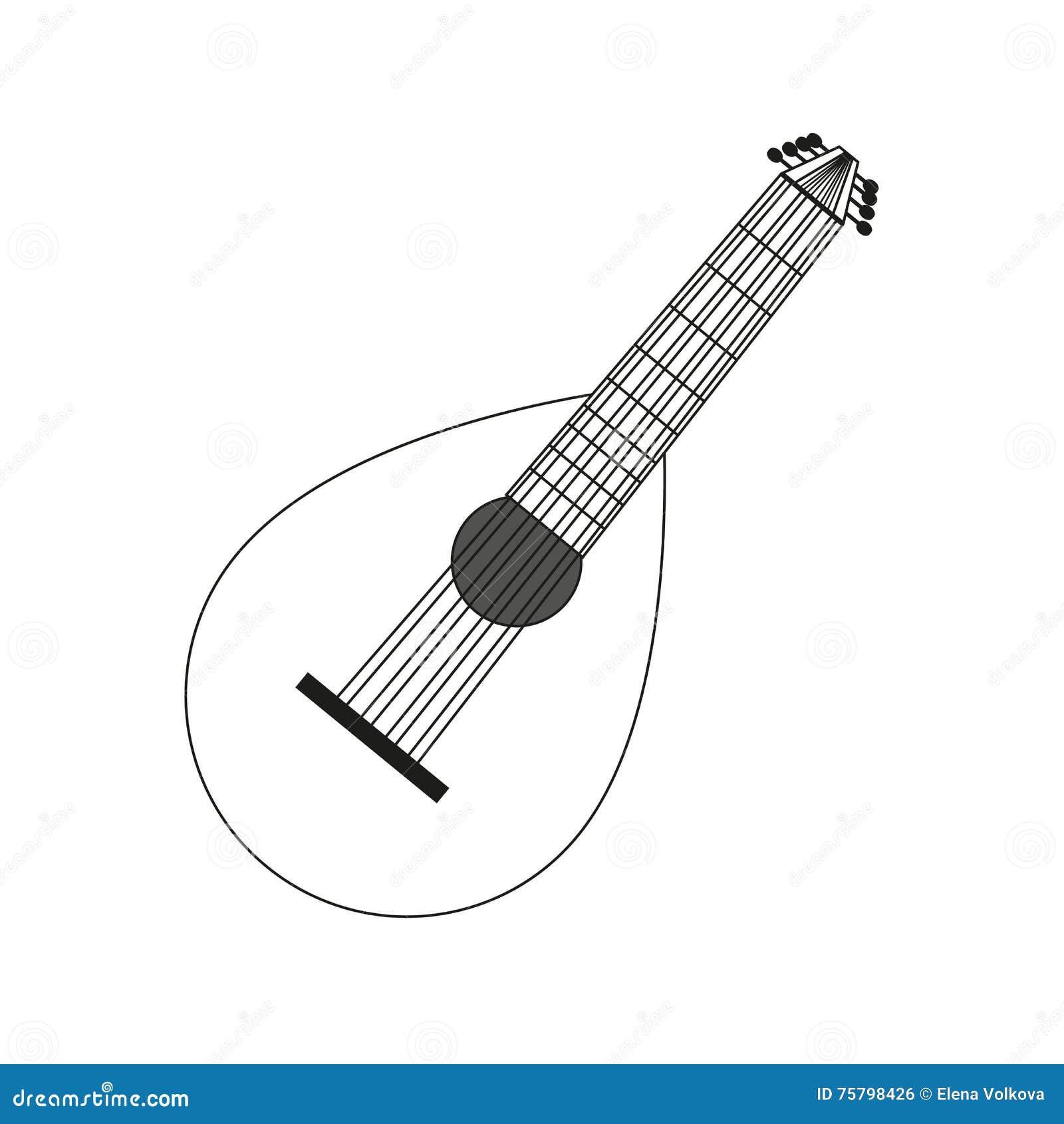 Lute contour black white stock vector. Illustration of classical