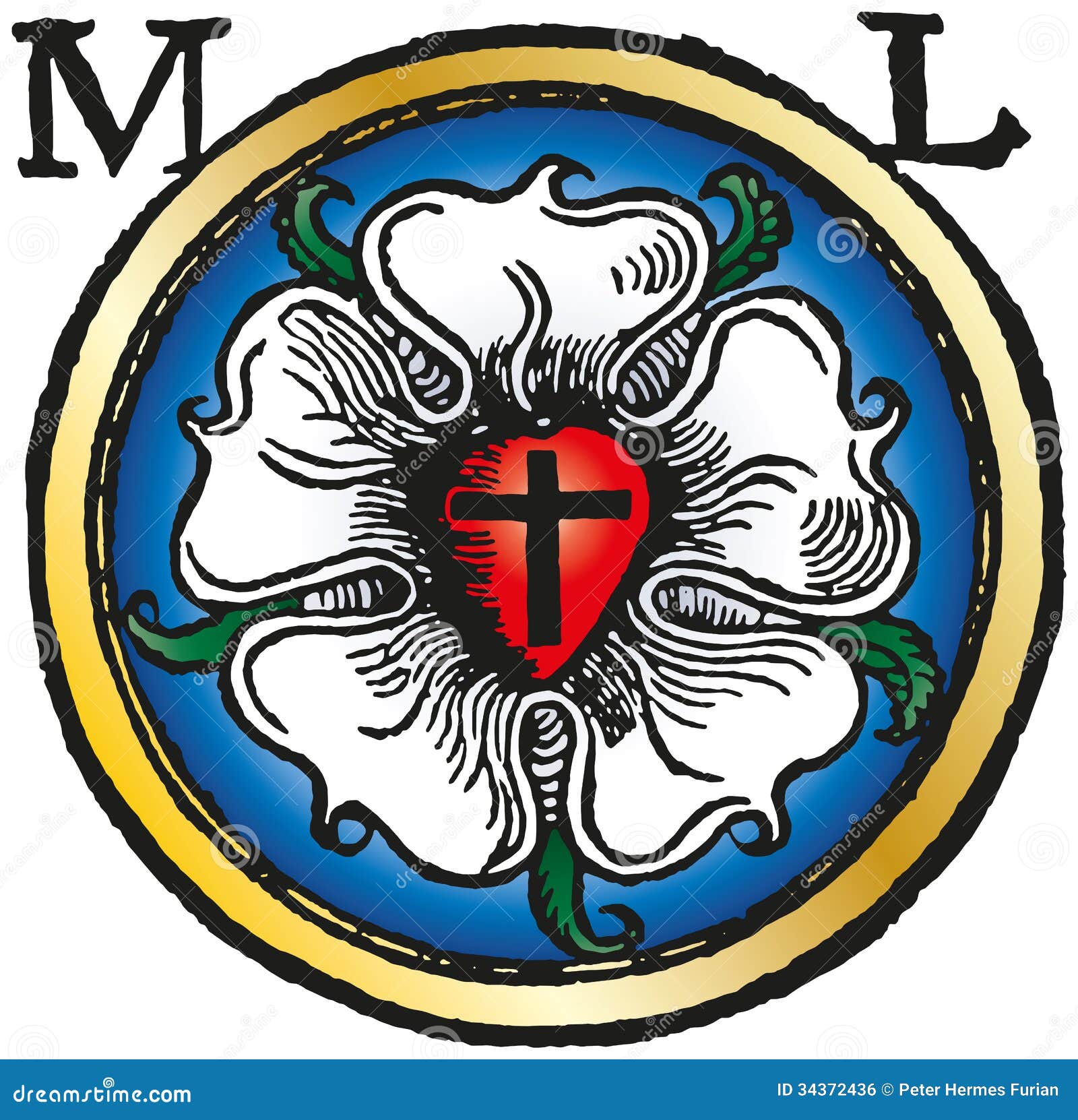 Luther Rose Woodcut Coloreado Ilustración del Vector Ilustración de