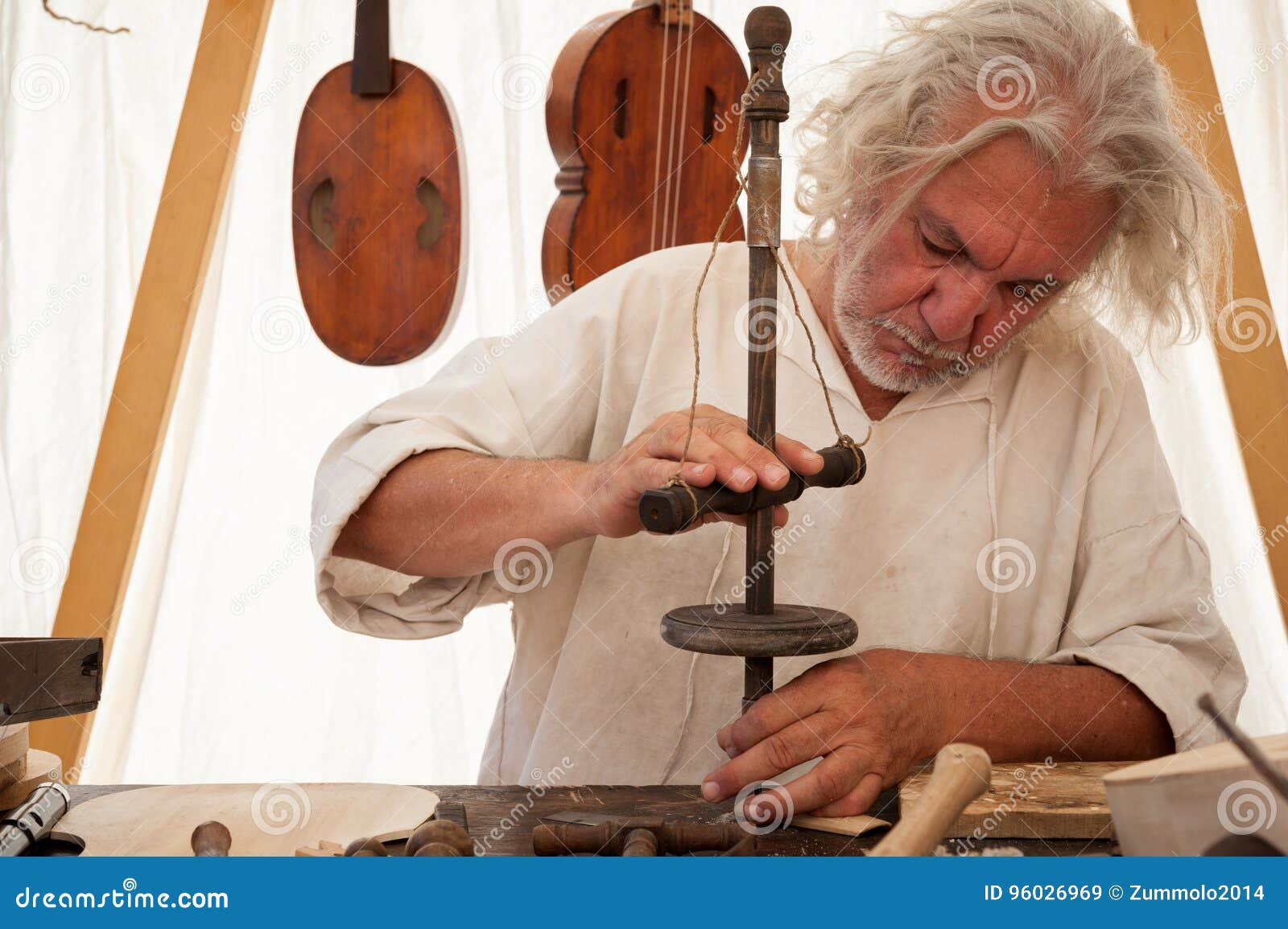 The Luthier Builds a Medieval Stringed Instrument Stock Image Image