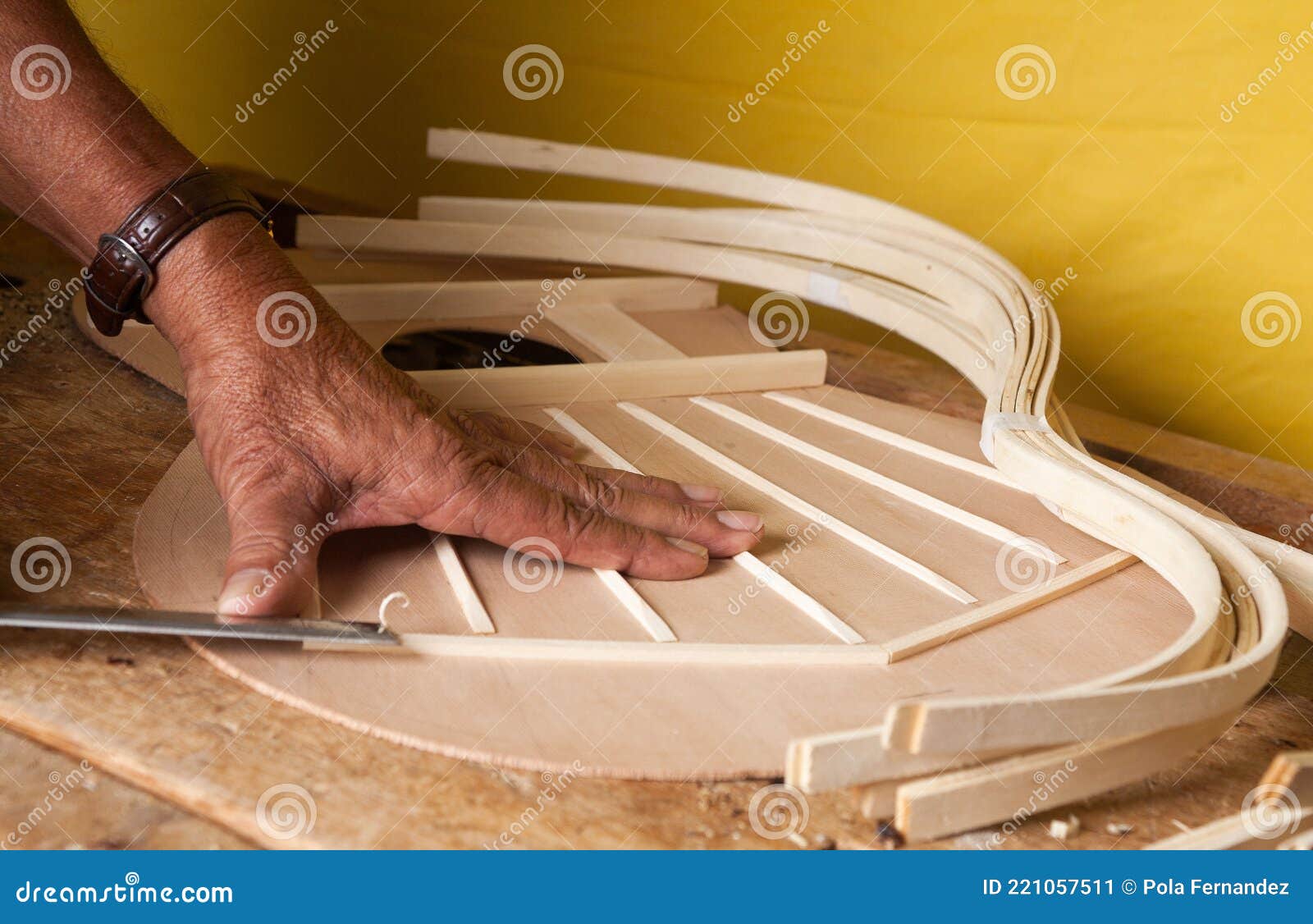 Luthier Working on the Process of Making a New Classical Guitar Stock Image Image of design