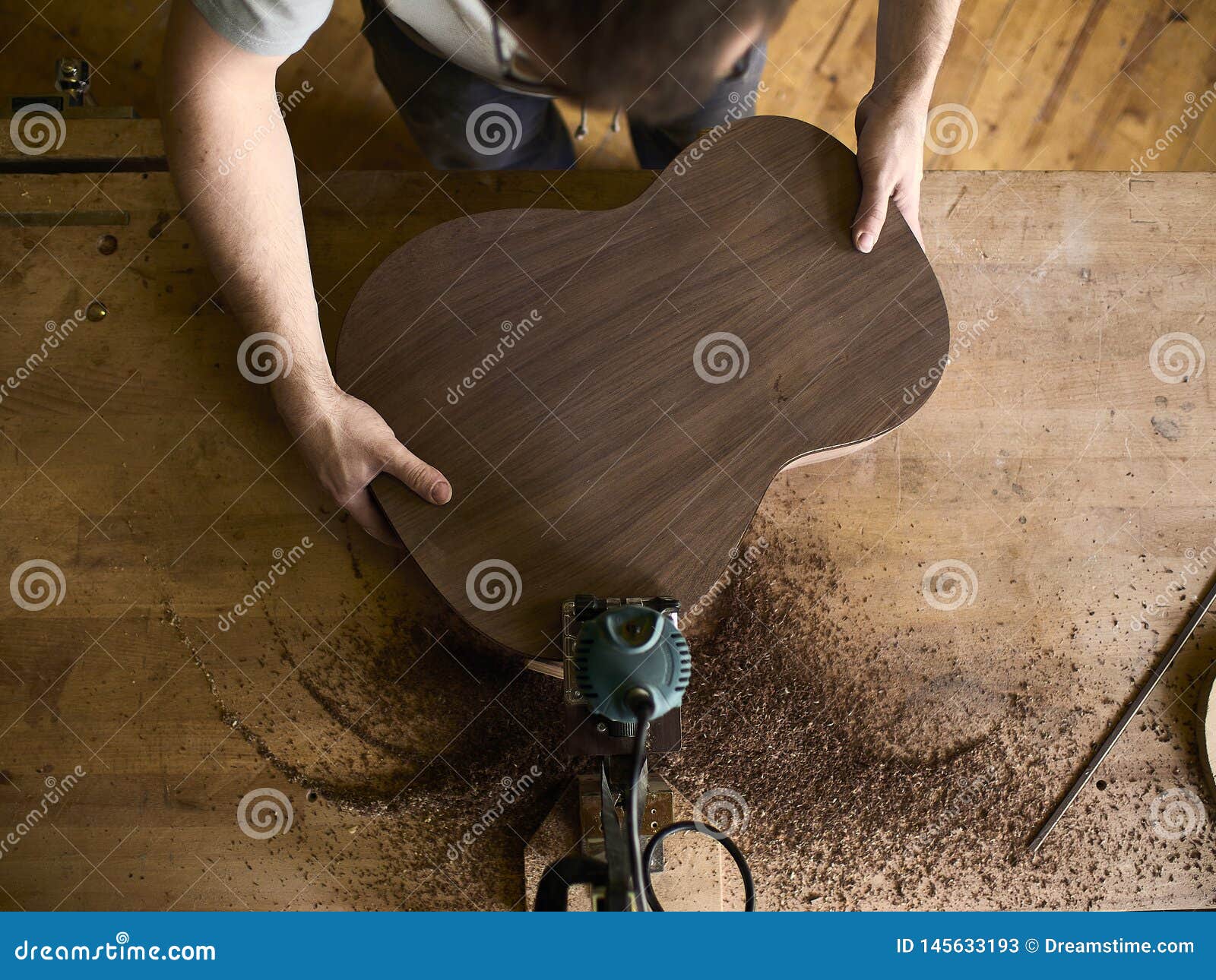 Luthier Install Binding on a Guitar. Stock Image Image of equipment