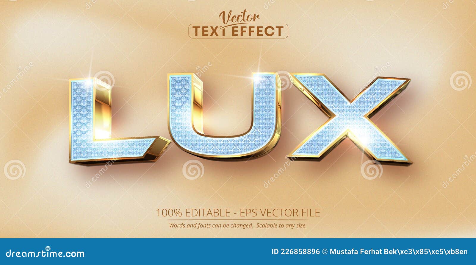 lux text, shiny diamond textured and shiny gold style editable text effect