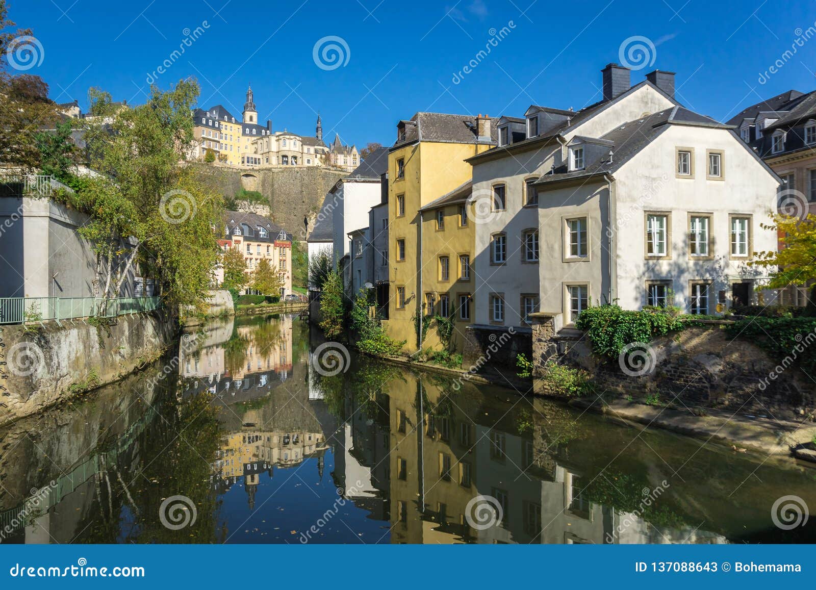 Luxembourg Downtown City View Across Alzette River Stock Image - Image ...