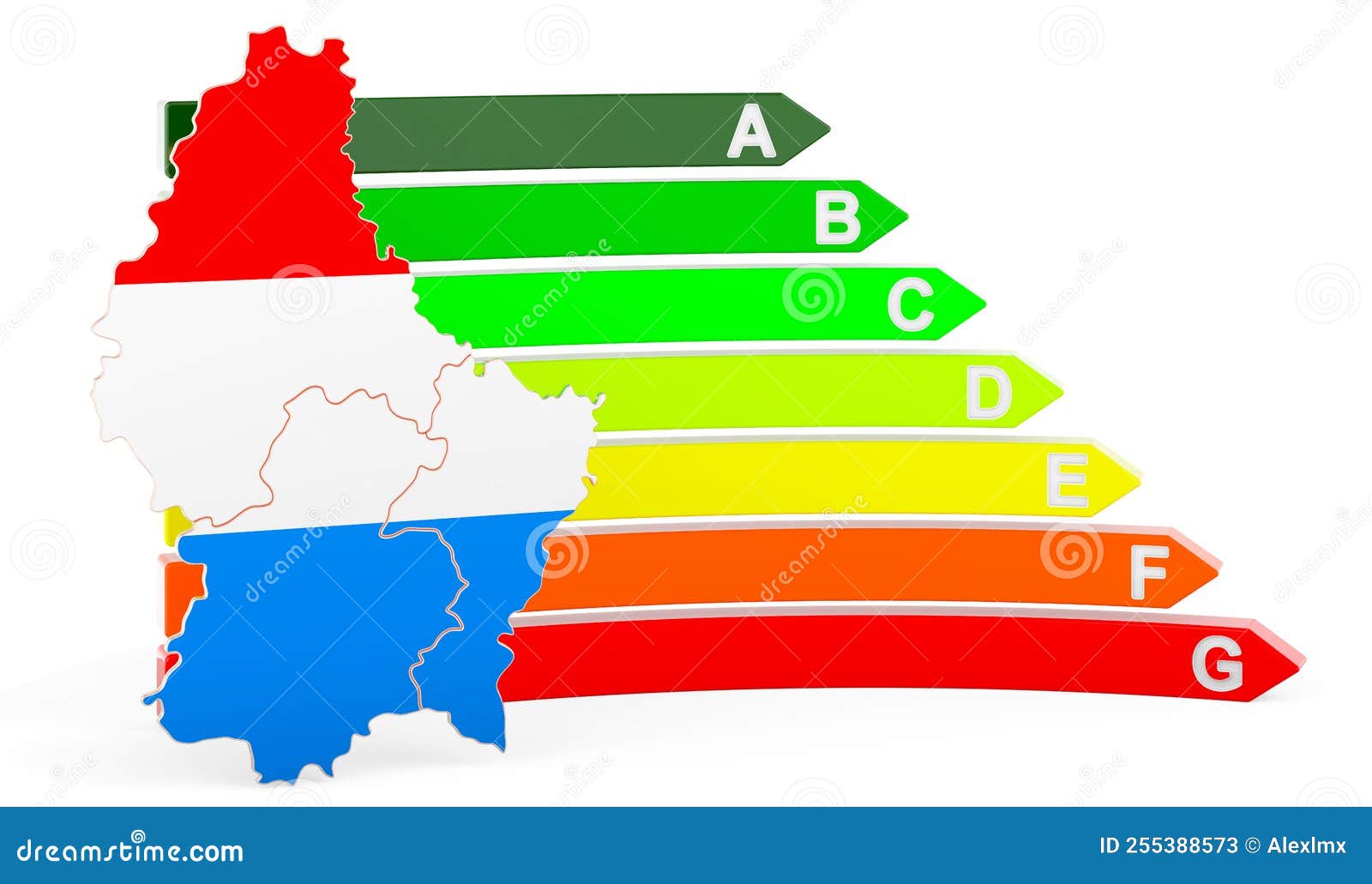 Luxembourgish Map with Energy Efficiency Rating, 3D Rendering Stock