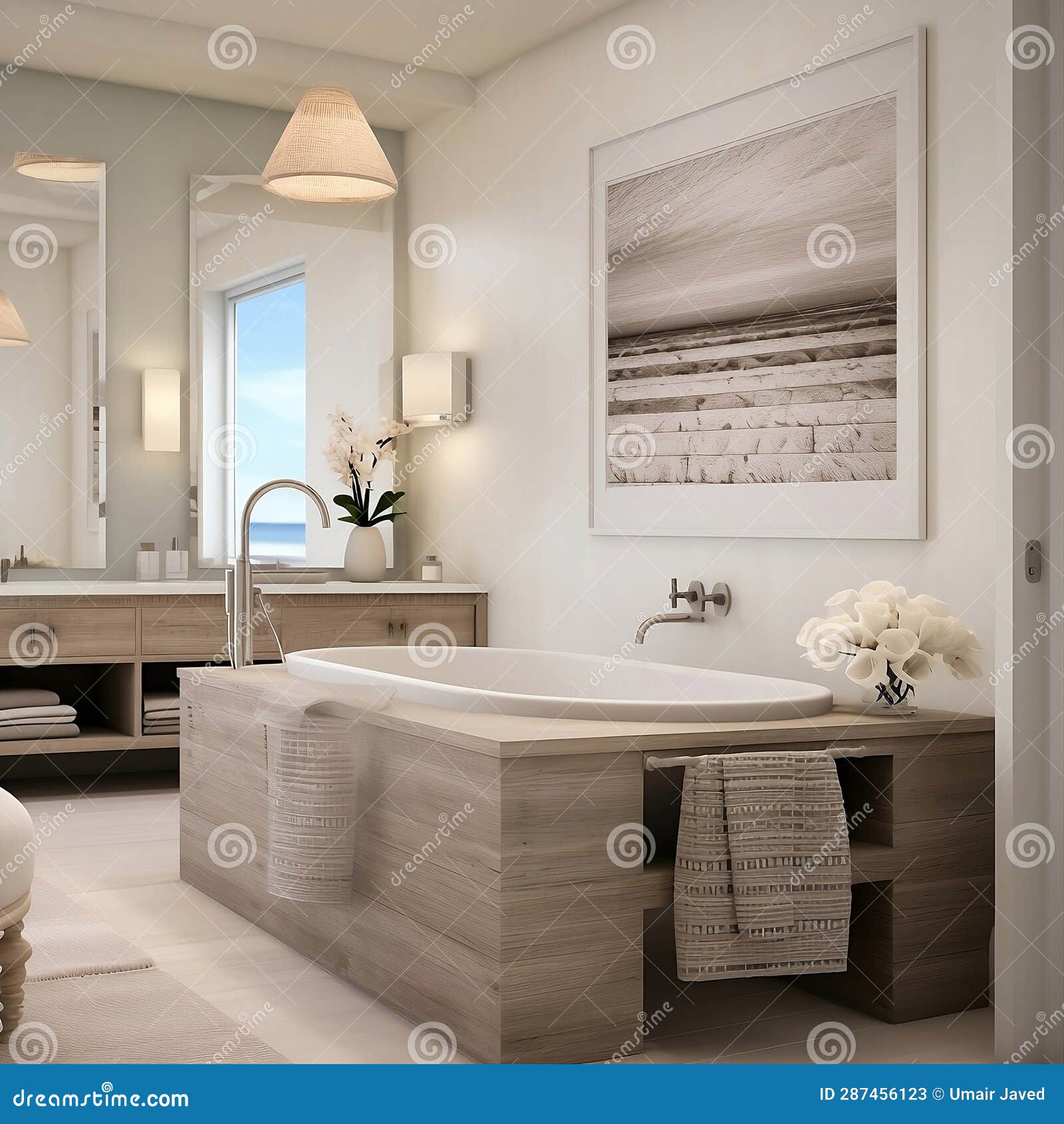 luxuries interior with bathtub and mirror