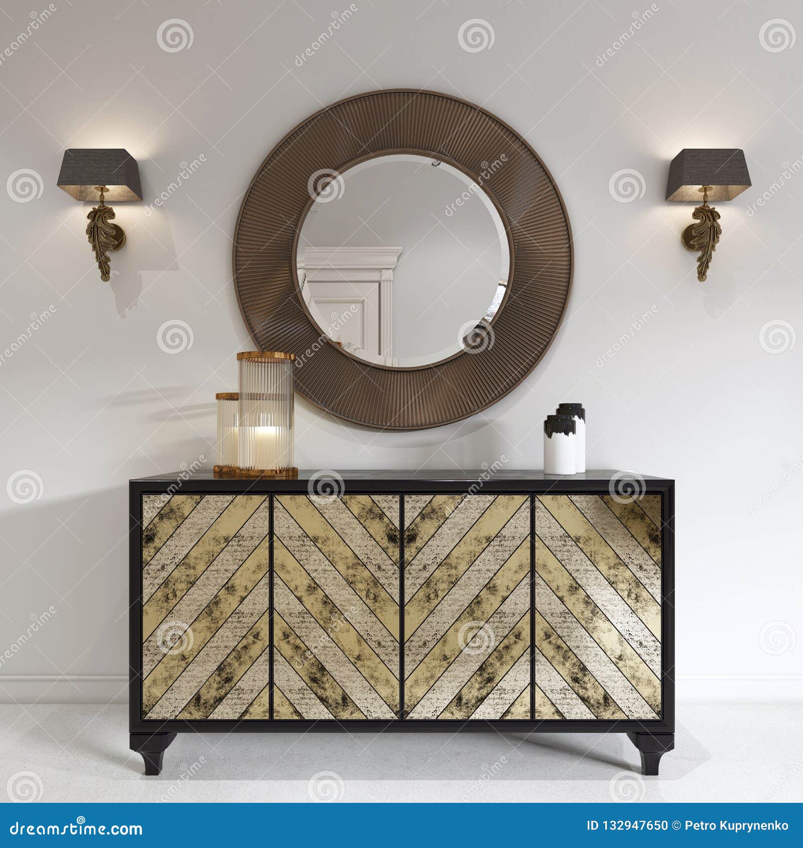 Luxurious Art Deco Style Dresser With Gilded Facade And Patina