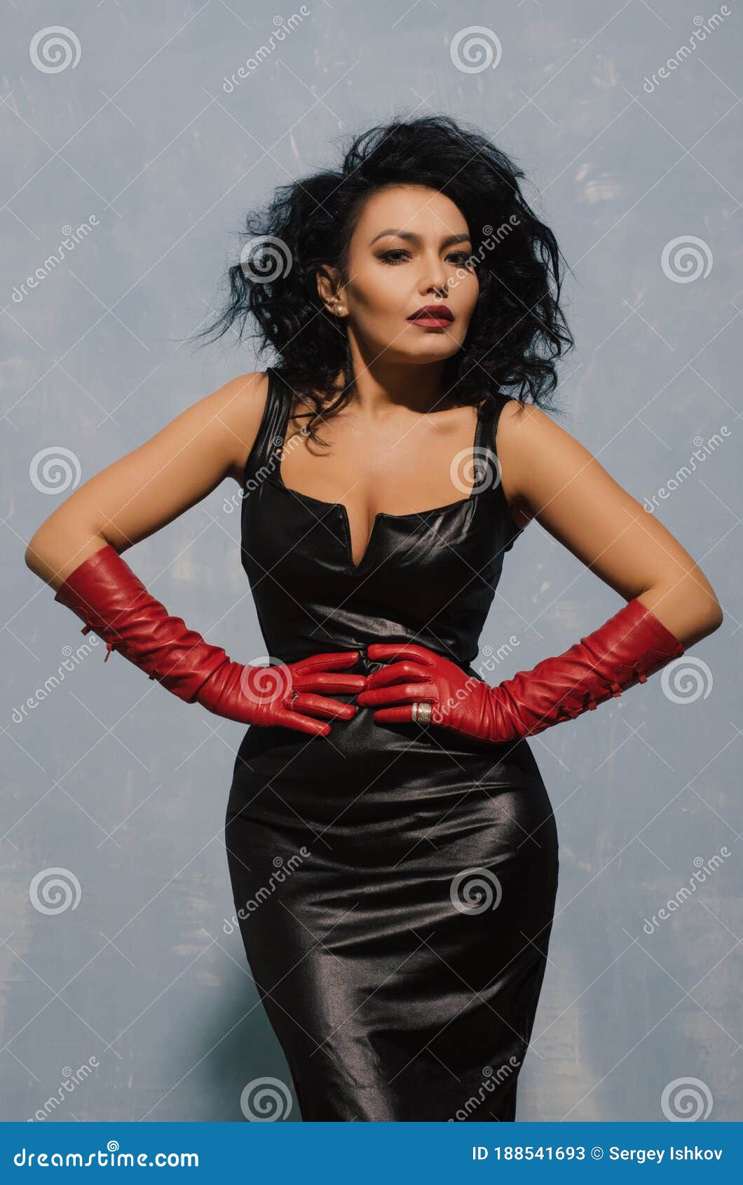 red dress with black gloves