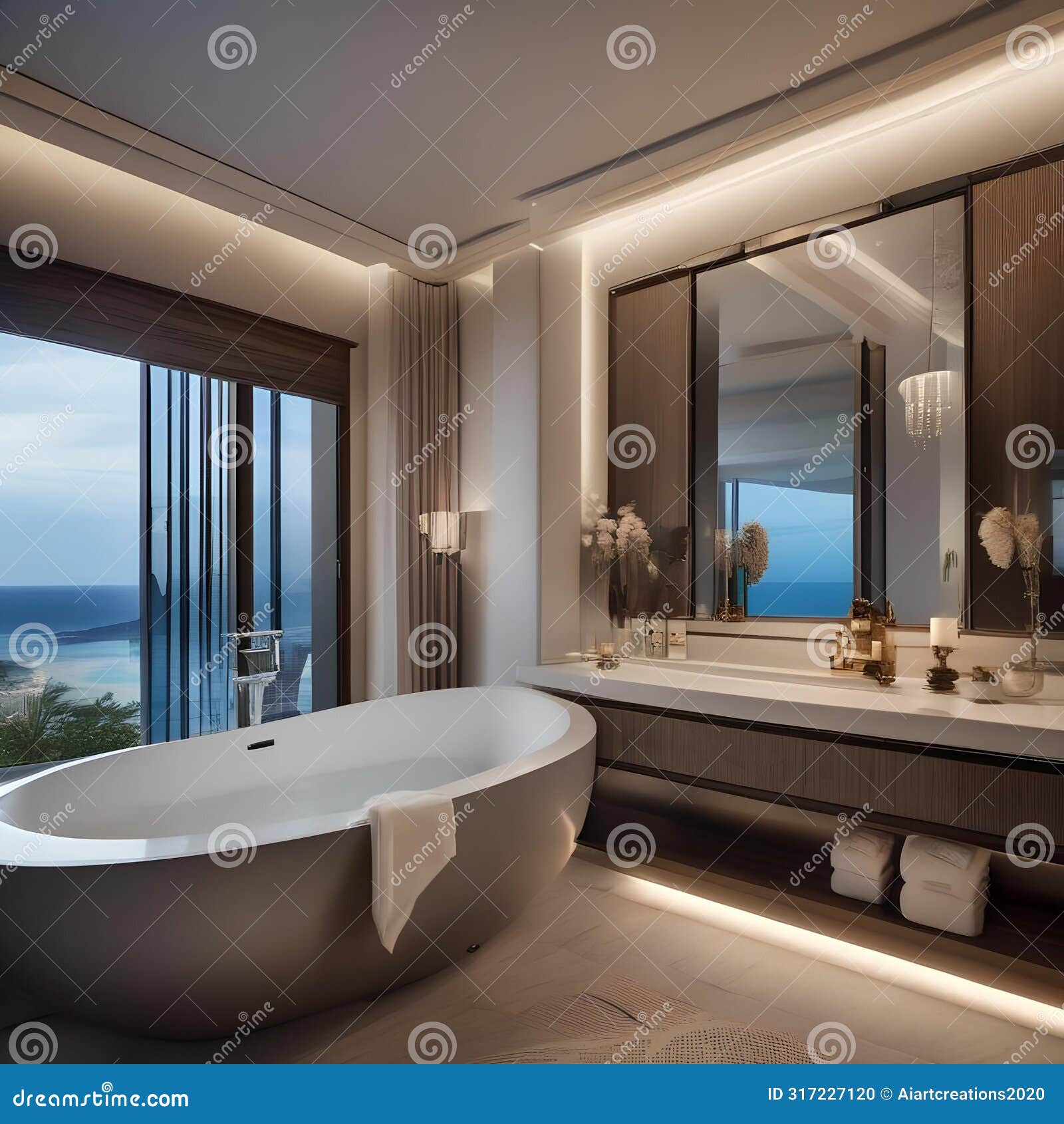 a luxurious bathroom with a deep, soaking tub, fluffy towels, and scented candles2