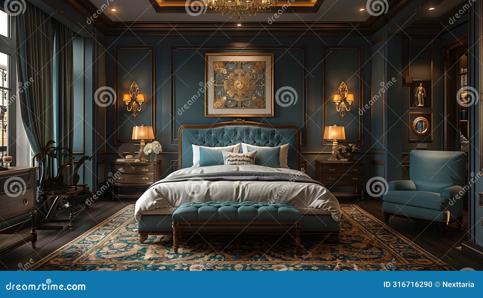 celebratory luxury bedchamber with artistic accents