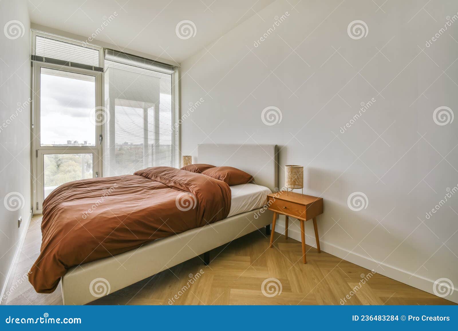 Luxurious Bedroom with a Brown Fluffy Bedspread Stock Photo Image of