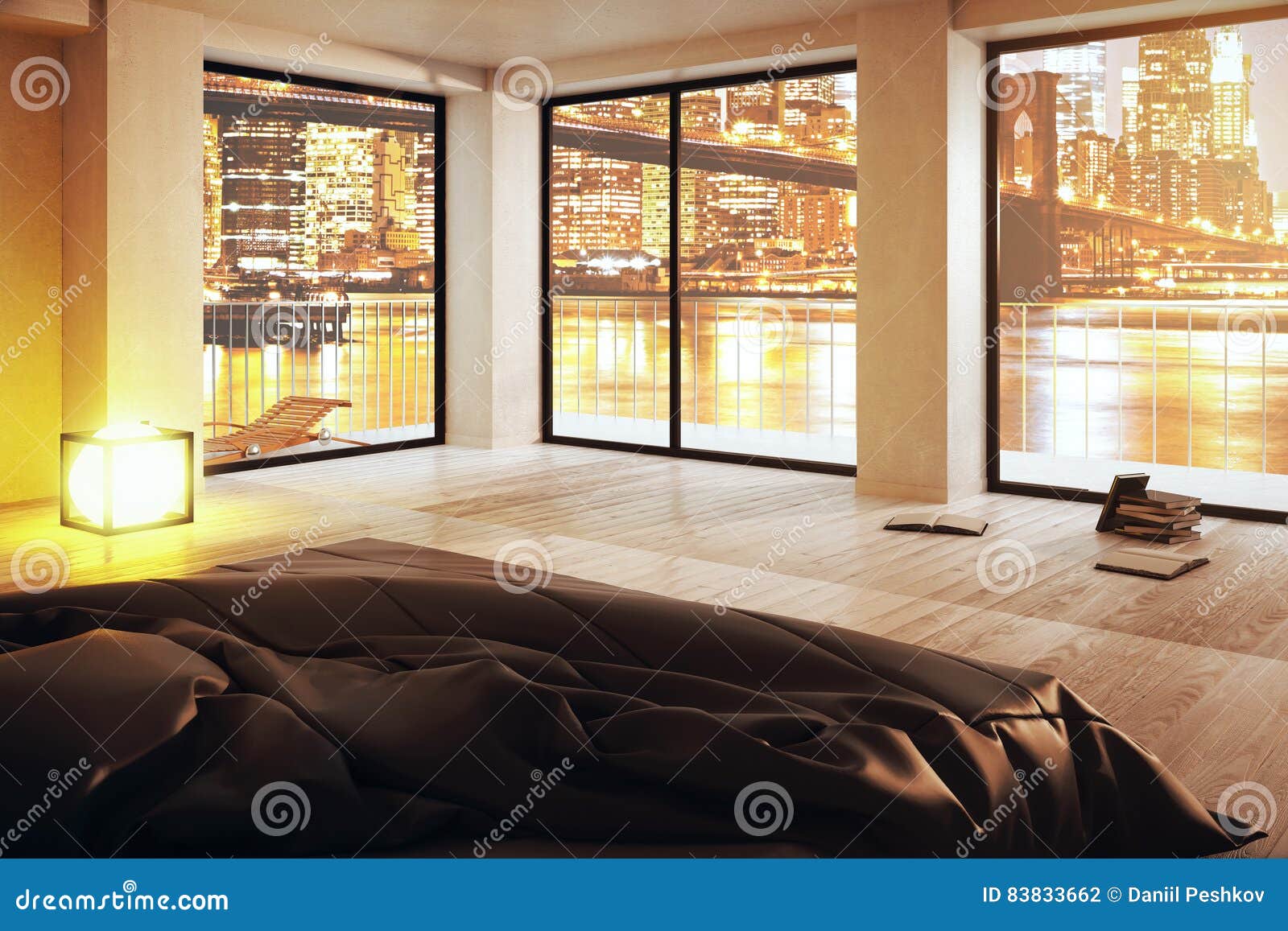 Luxurious Bedroom with City View Stock Illustration Illustration of