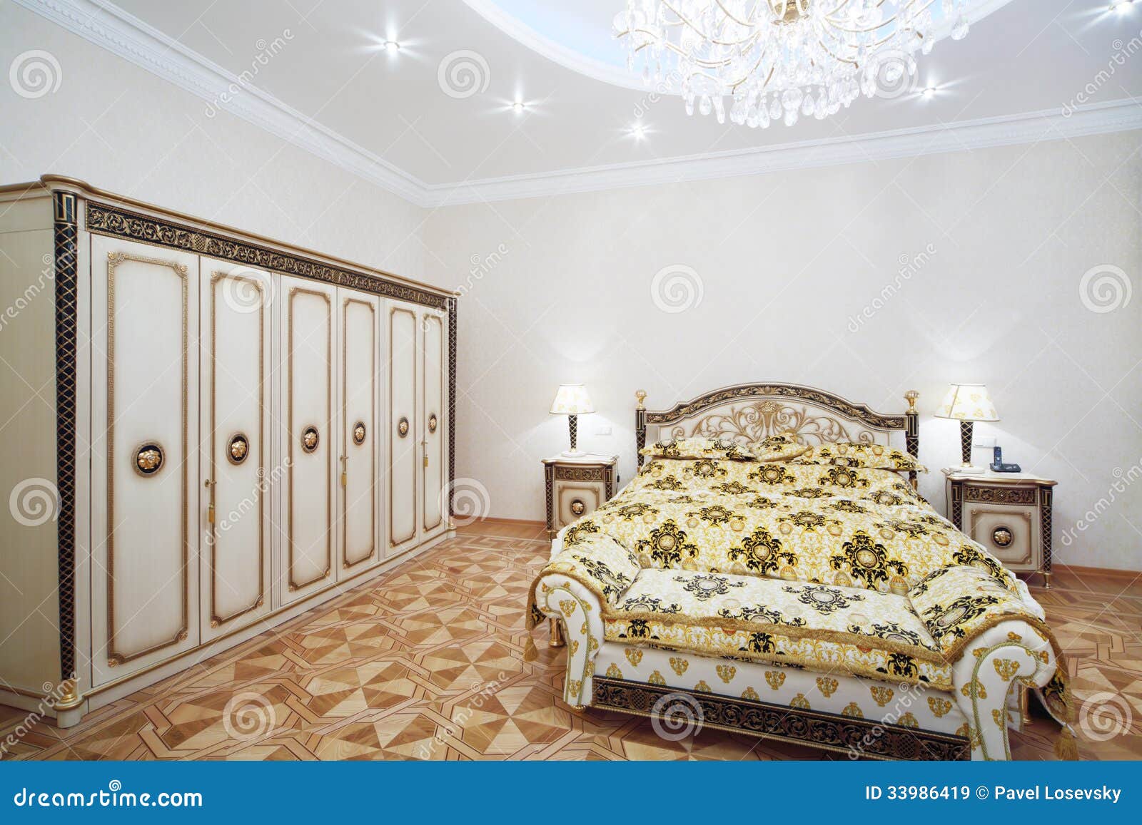Luxurious Bedroom with Gilt Double Bed and Wardrobe Stock Image Image