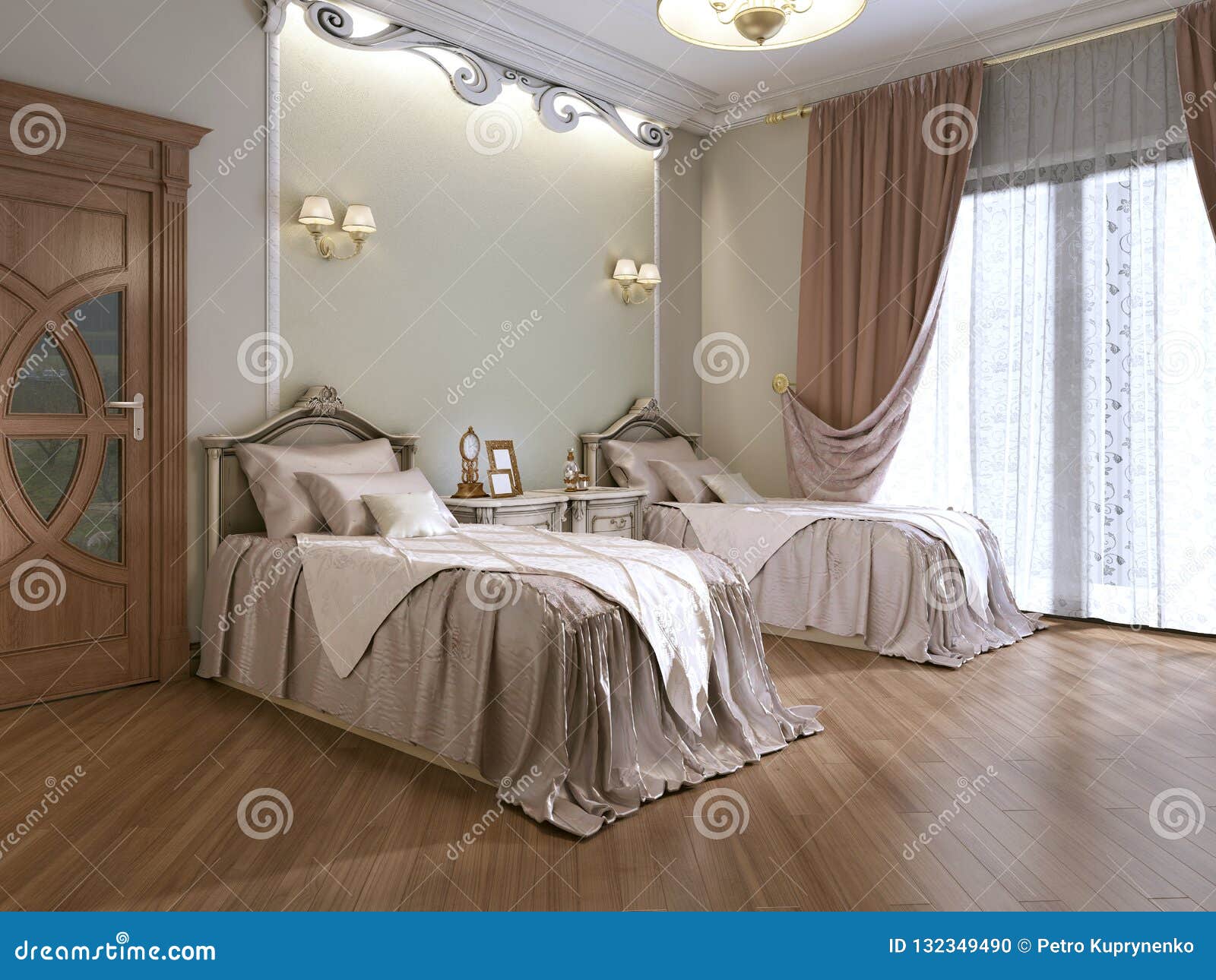 Luxurious Bedroom With Two Single Beds In A Classic Style