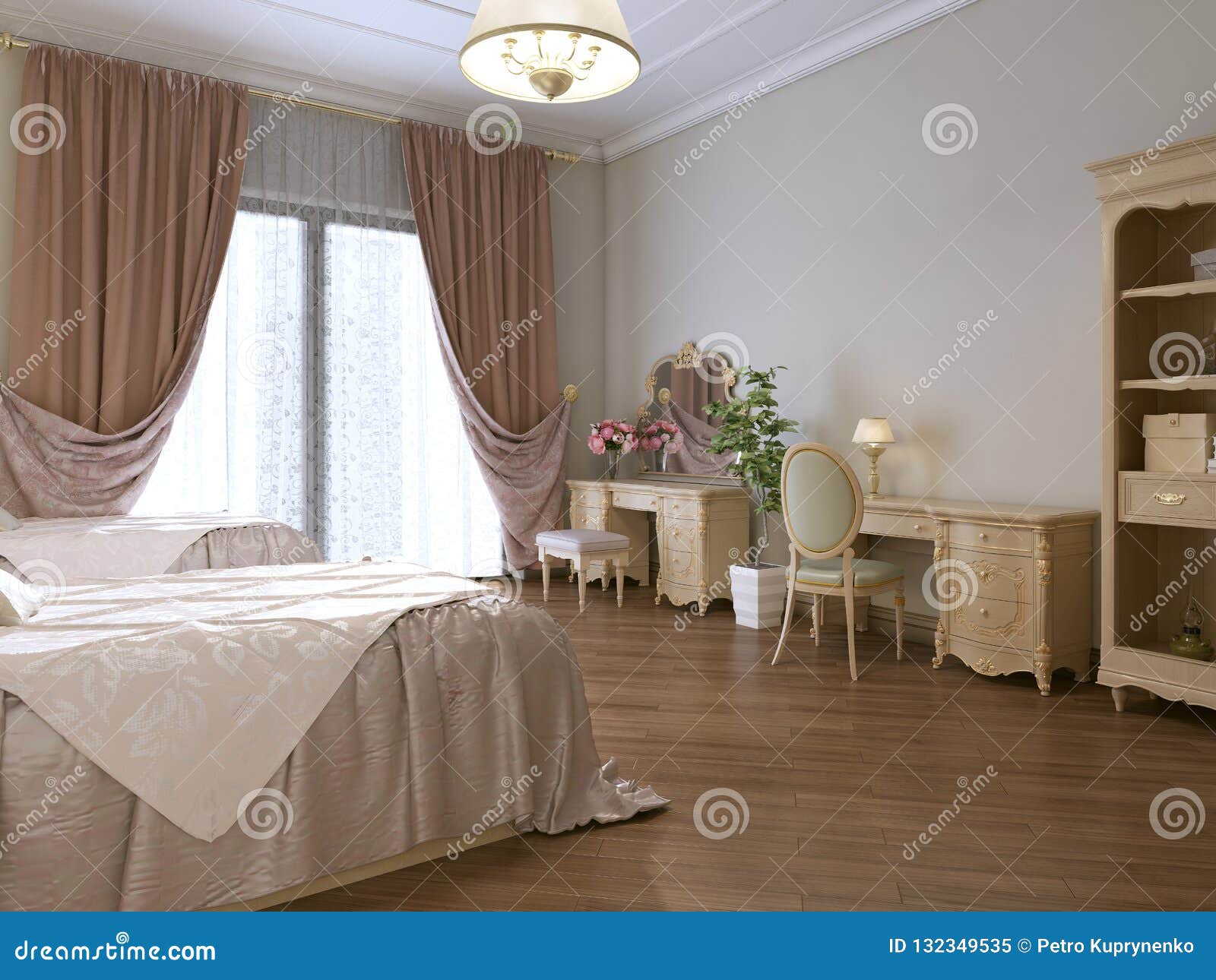 Luxurious Bedroom With Two Single Beds In A Classic Style With A