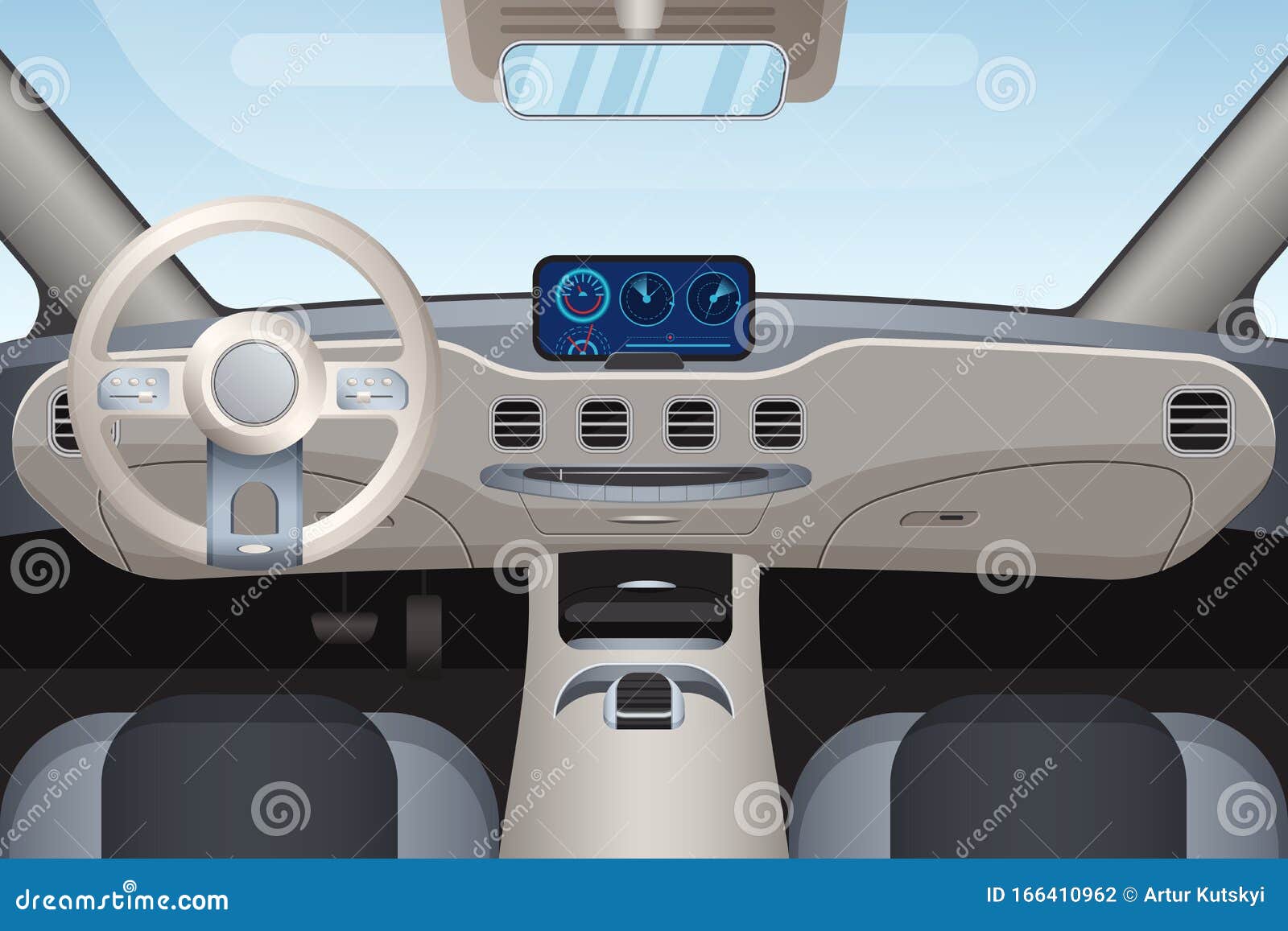 Luxurious Beige Car Interior Vector Illustration Stock Vector