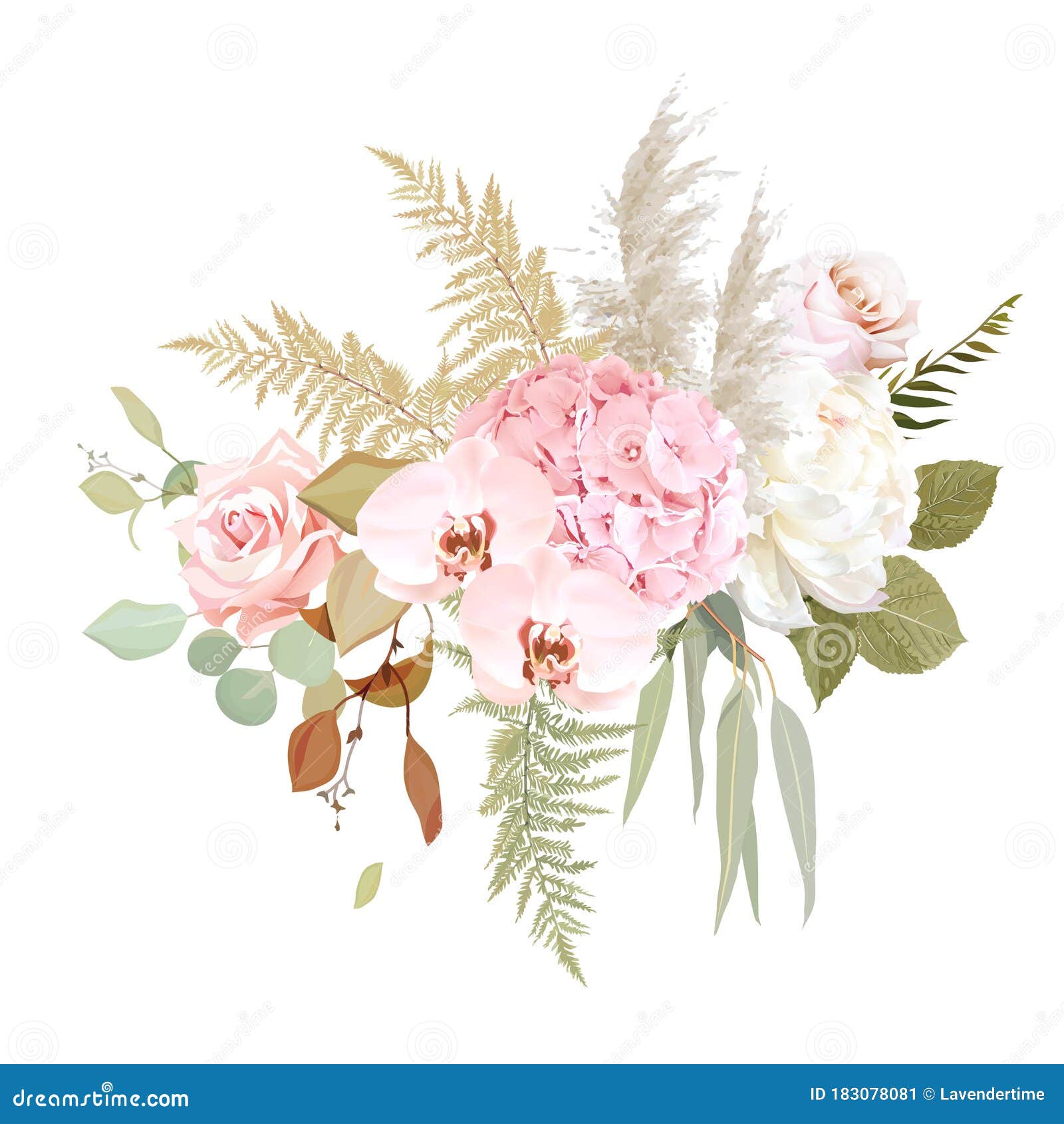 Luxurious Beige Trendy Vector Design Floral Bouquet. Stock Vector