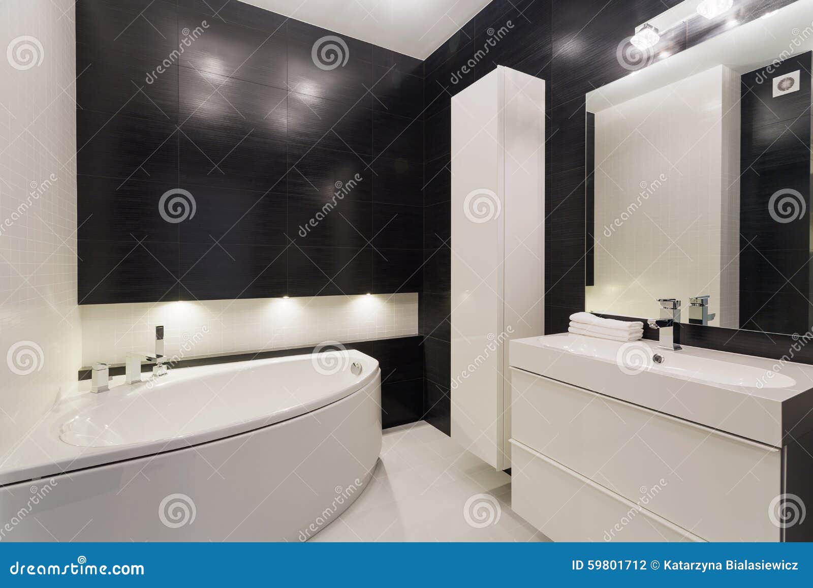 Luxurious Black and White Bathroom Stock Photo Image of decor, dark