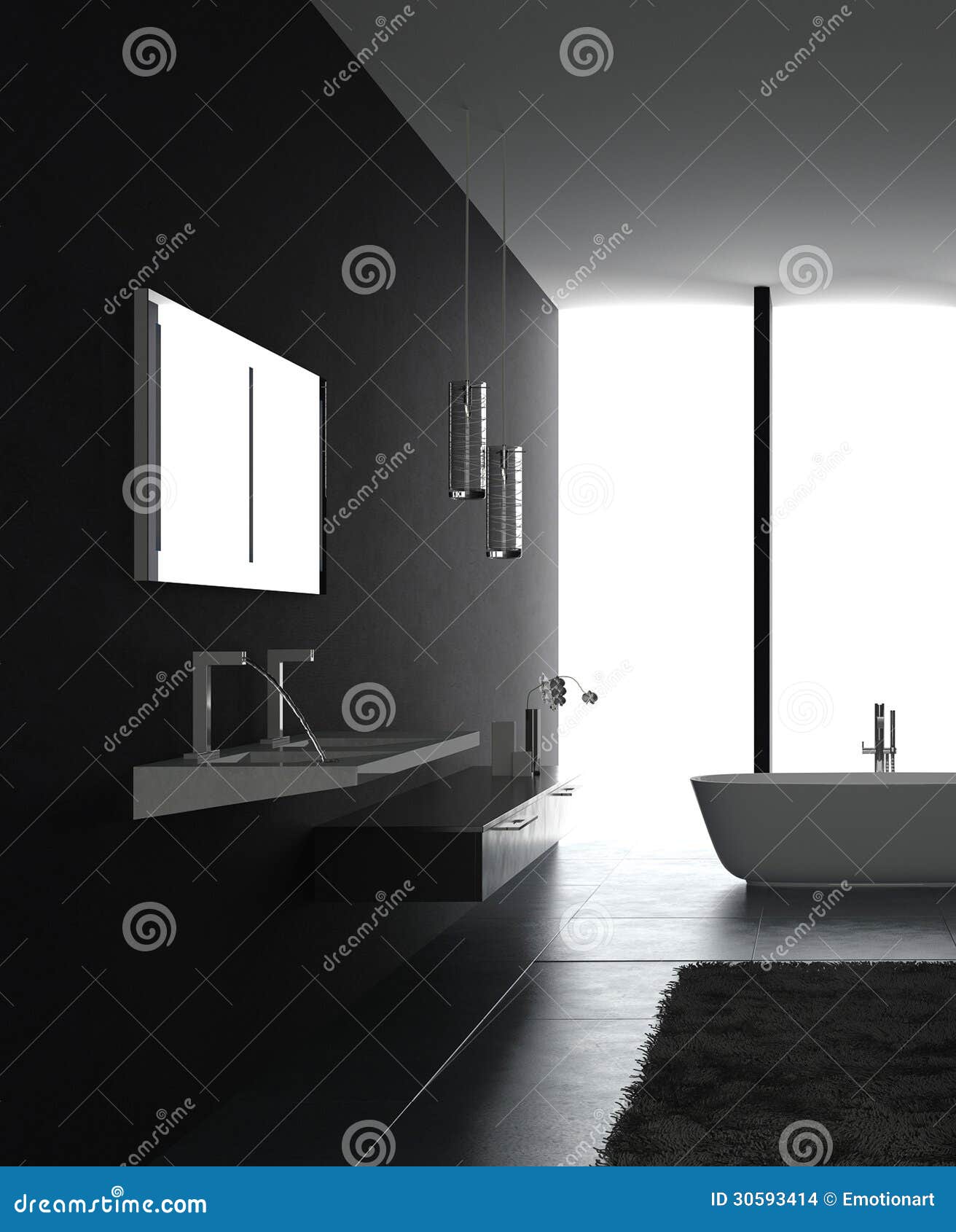 Luxurious Dark bathroom stock illustration. Illustration of minimalism